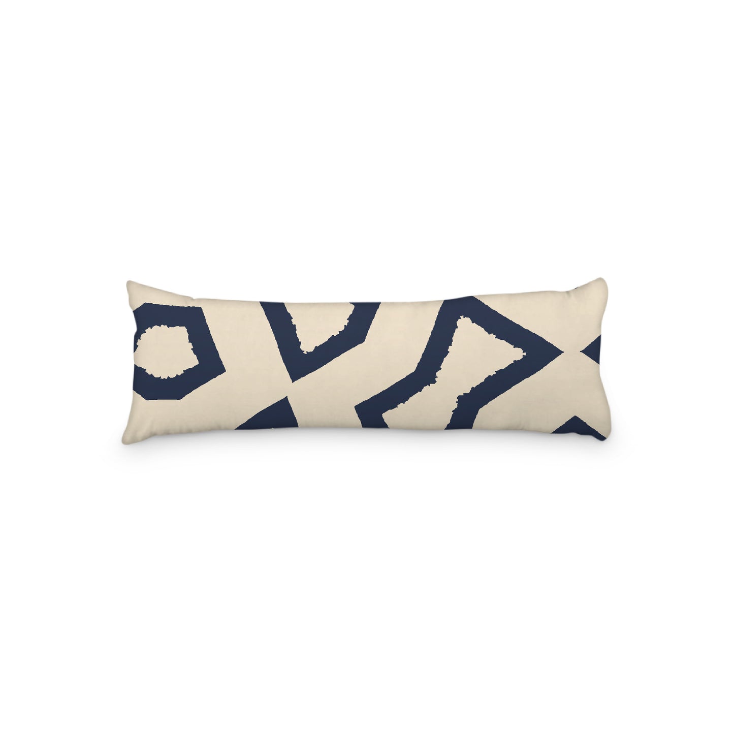 Beige Microfiber Body Pillow, Bold Navy Blue Graphic Print, 20 x 54 inches / 51 x 137 cm