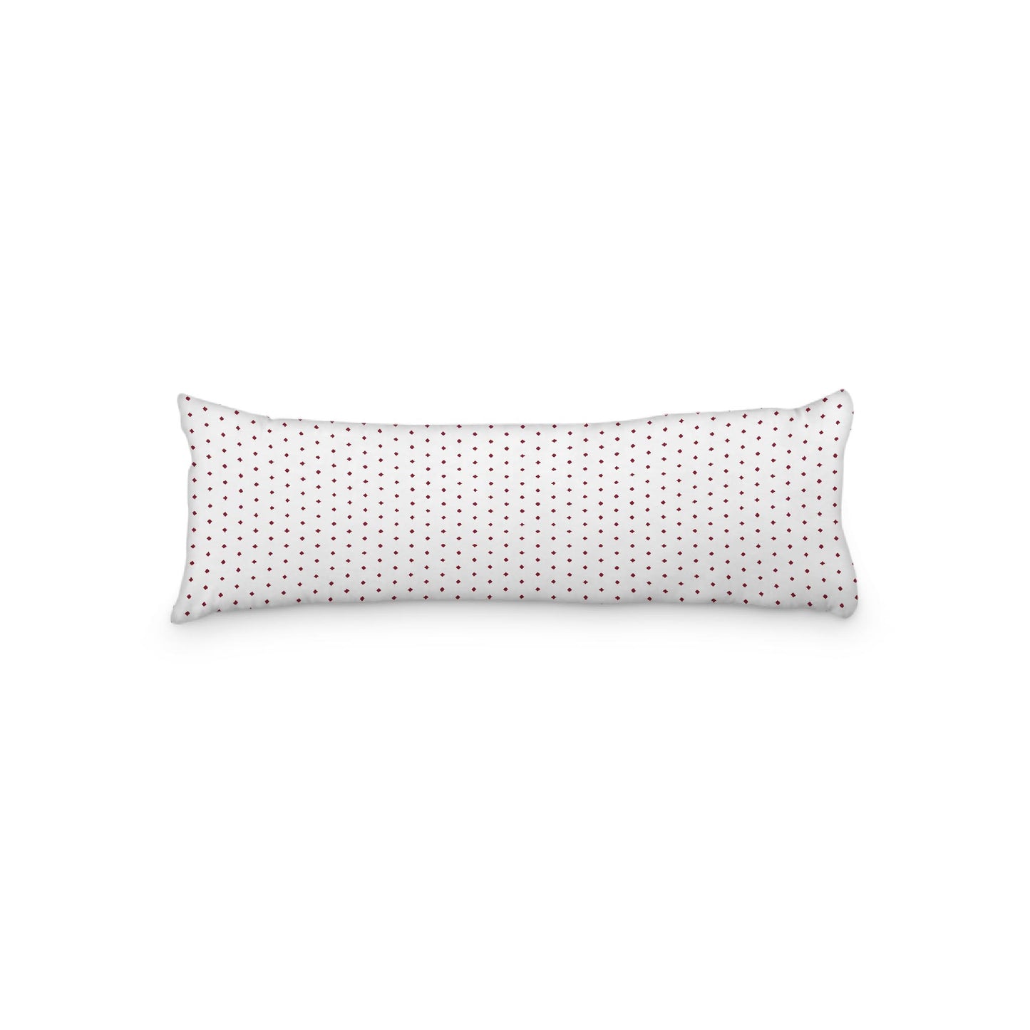 White Microfiber Body Pillow with Fine Burgundy Red Diamonds, 20 x 54 inches / 51 x 137 cm