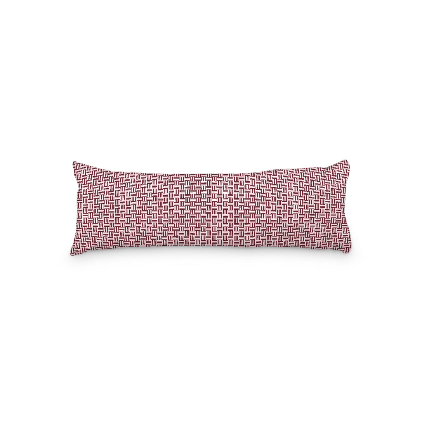 White Microfiber Body Pillow, Burgundy Red Single Weave Motif Print, 20 x 54 inches / 51 x 137 cm
