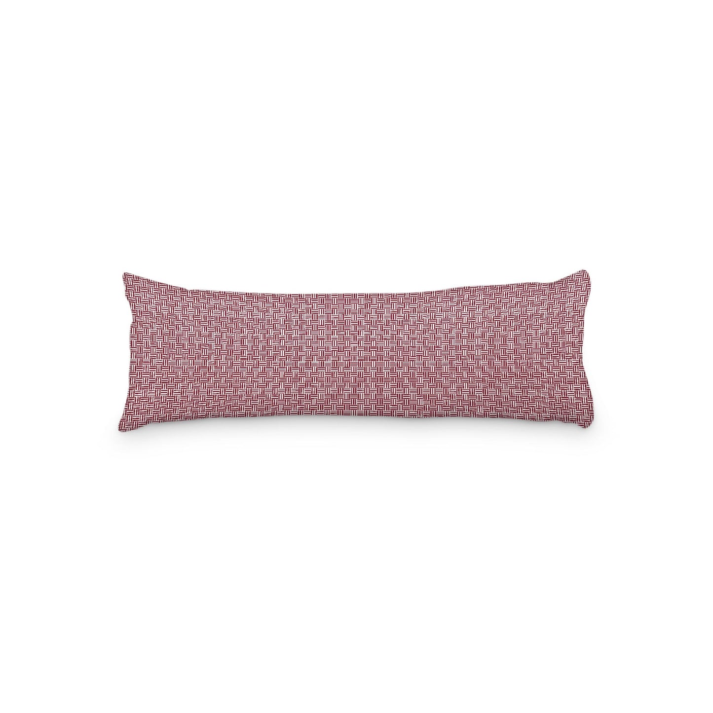 White Microfiber Body Pillow, Burgundy Red Double Weave Motif Print, 20 x 54 inches / 51 x 137 cm