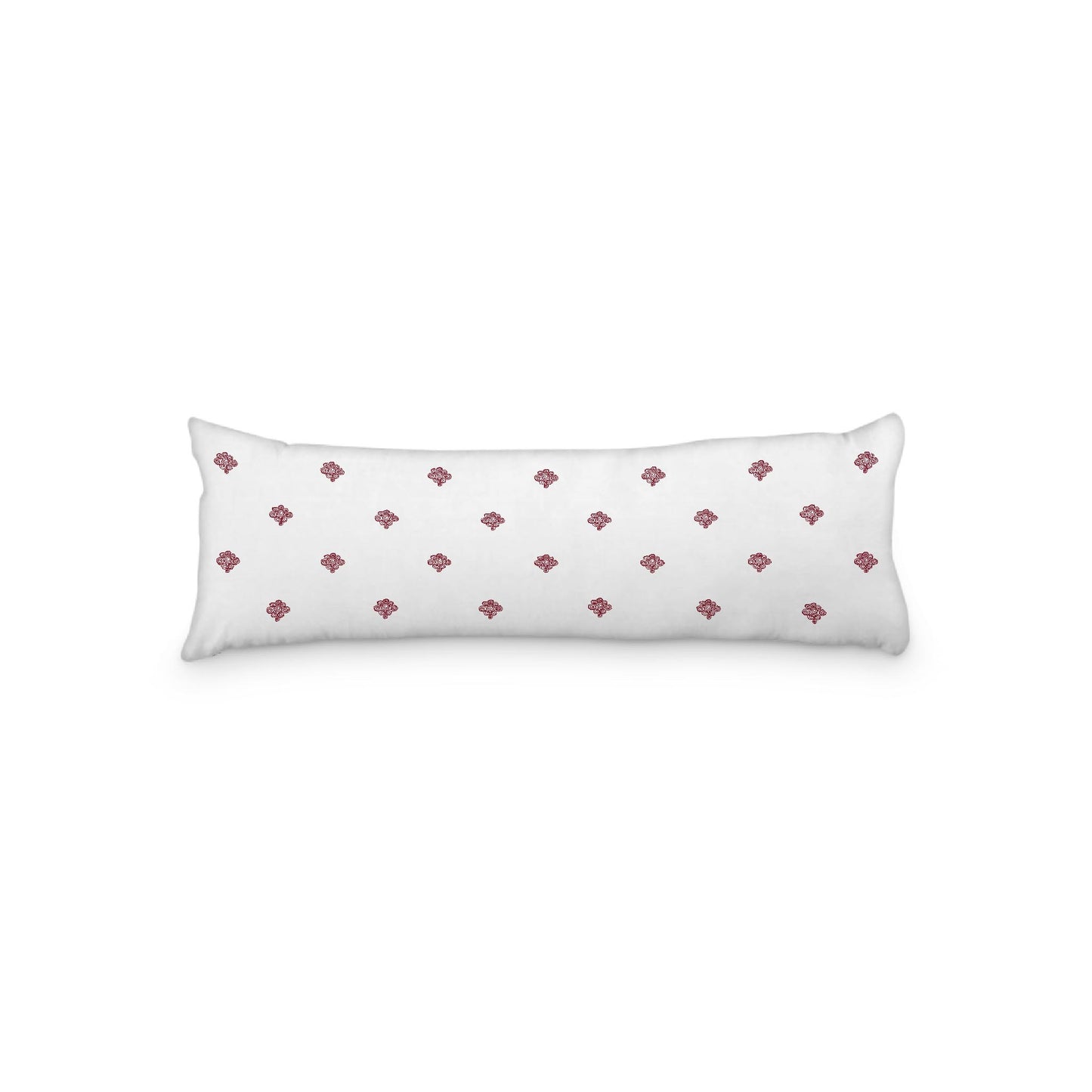 White Microfiber Body Pillow, Burgundy Red Hand-painted Swizzle Motif Print, 20 x 54 inches / 51 x 137 cm