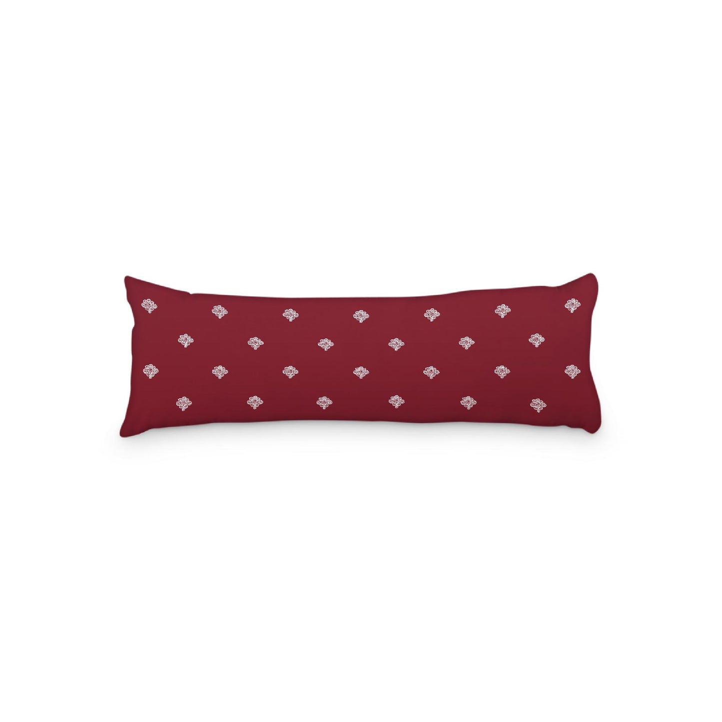 Burgundy Red Microfiber Body Pillow, White Hand-painted Swizzle Motif Print, 20 x 54 inches / 51 x 137 cm