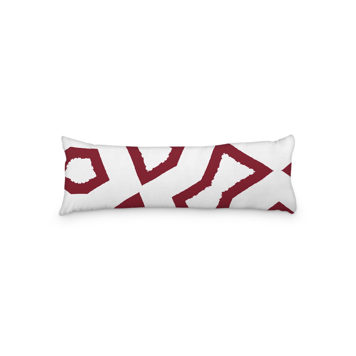White Microfiber Body Pillow, Bold Burgundy Red Graphic Print, 20 x 54 inches / 51 x 137 cm