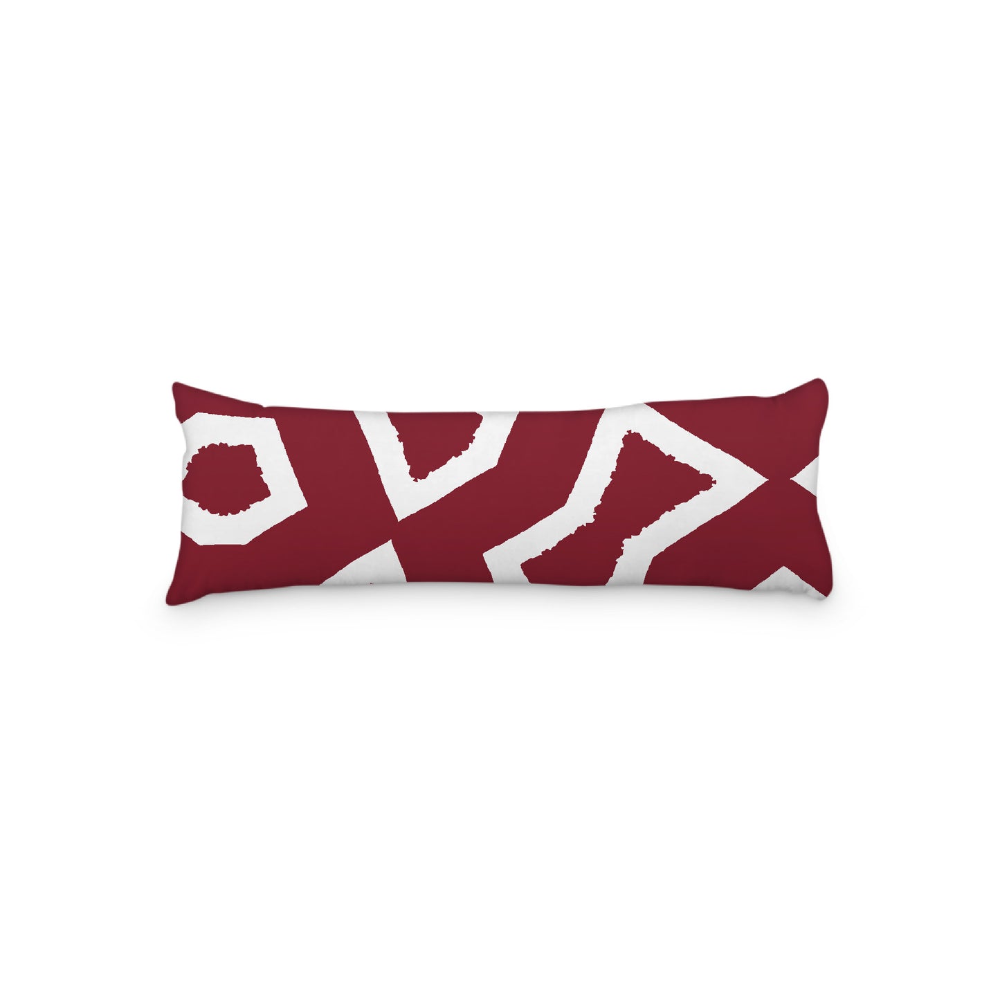 White Microfiber Body Pillow, Bold Burgundy Red Graphic Print, 20 x 54 inches / 51 x 137 cm