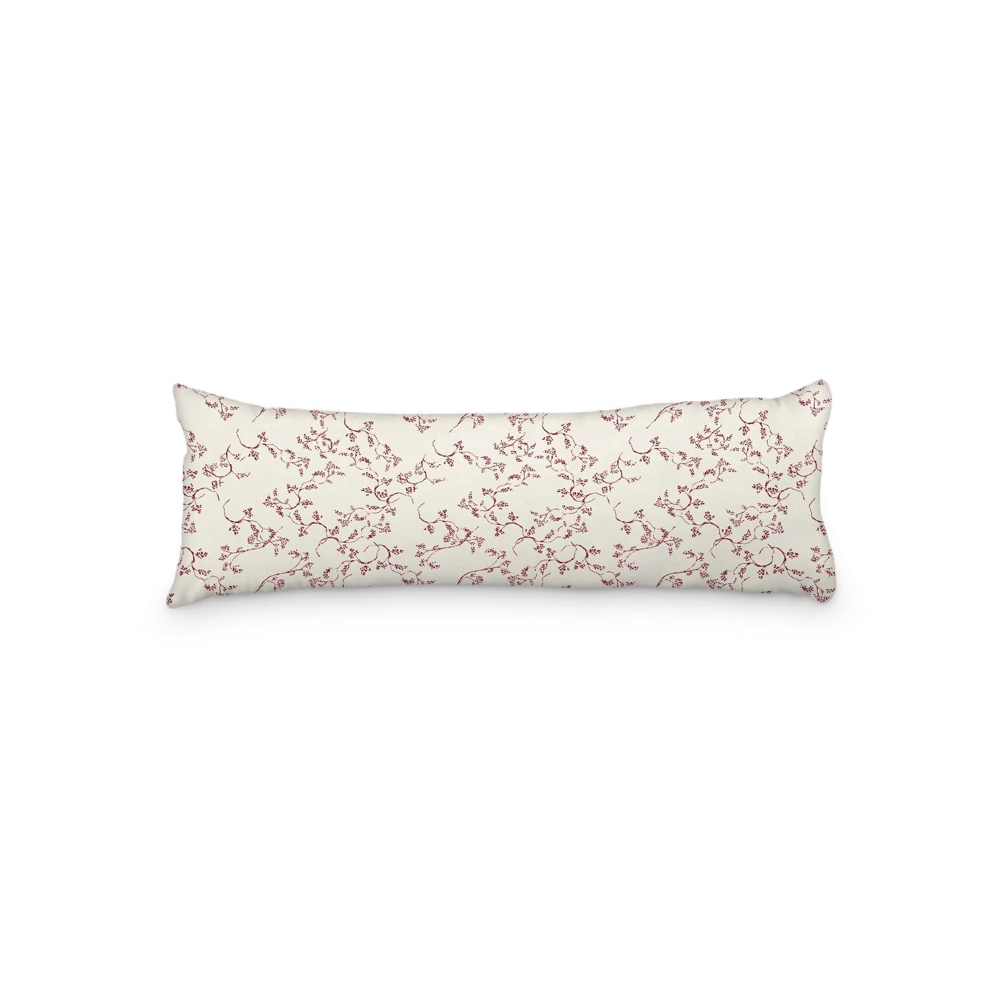 Pale Cream Microfibre Body Pillow, Burgundy Red Hand-painted Vine Print, 20 x 54 inches / 51 x 137 cm