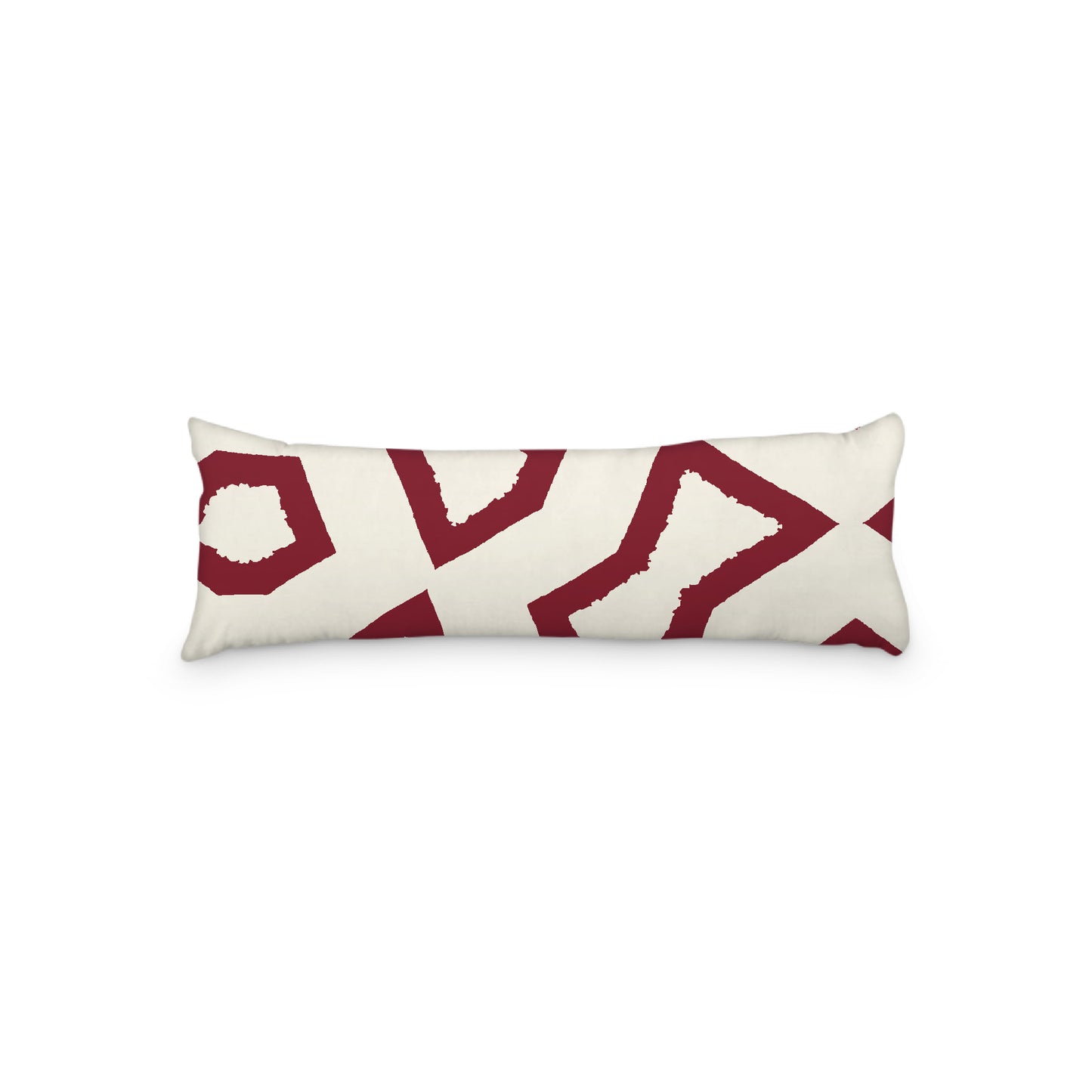 Pale Cream Microfibre Body Pillow, Bold Burgundy Red Graphic Print, 20 x 54 inches / 51 x 137 cm