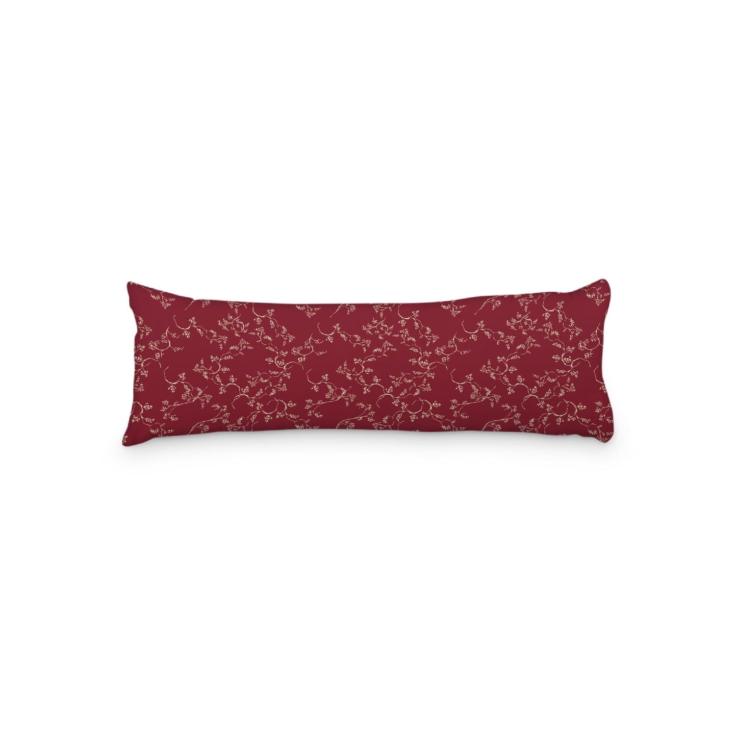 Burgundy Red Microfiber Body Pillow, Desert Sand Hand-painted Vine Print, 20 x 54 inches / 51 x 137 cm