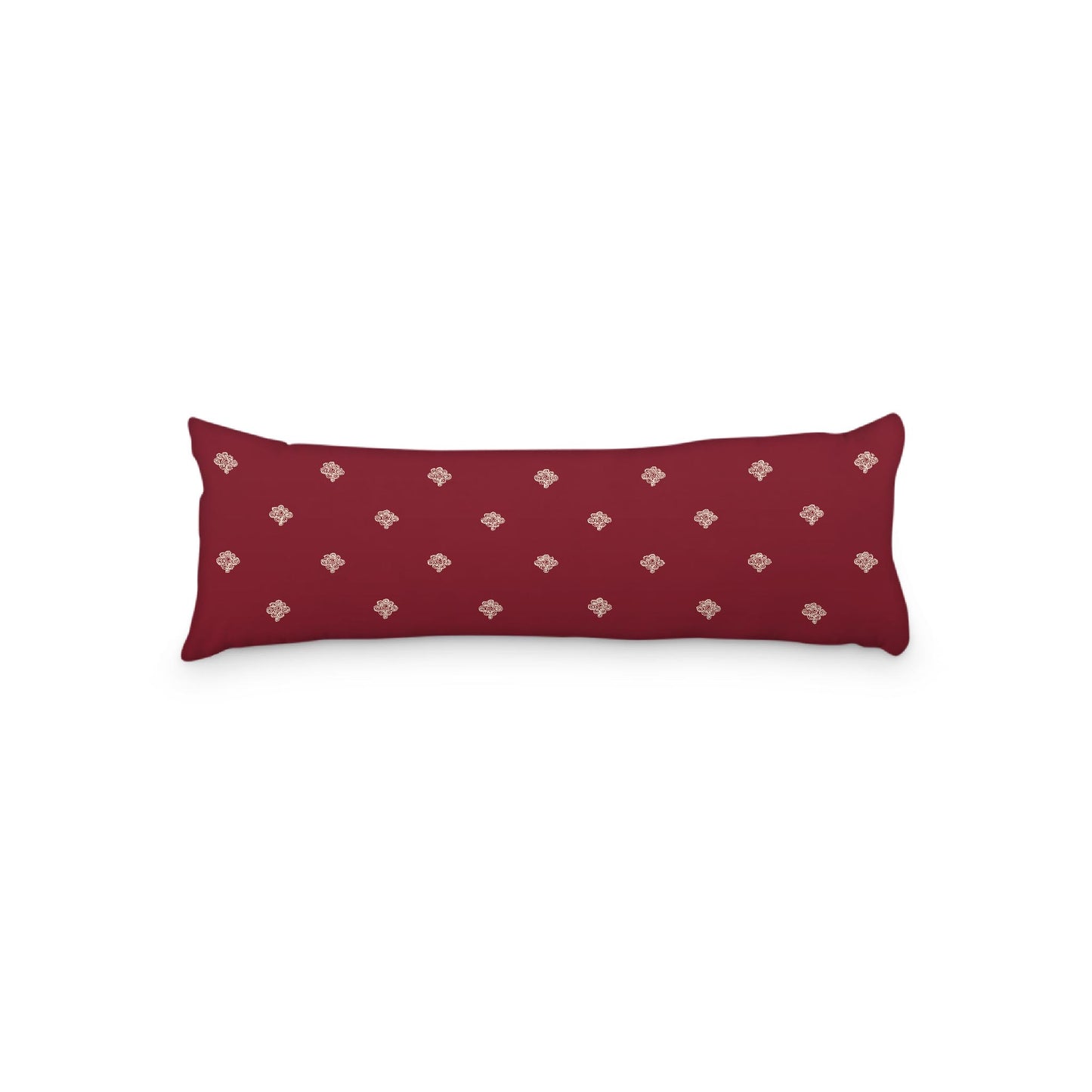 Burgundy Red Microfiber Body Pillow, Beige Hand-painted Swizzle Motif Print, 20 x 54 inches / 51 x 137 cm