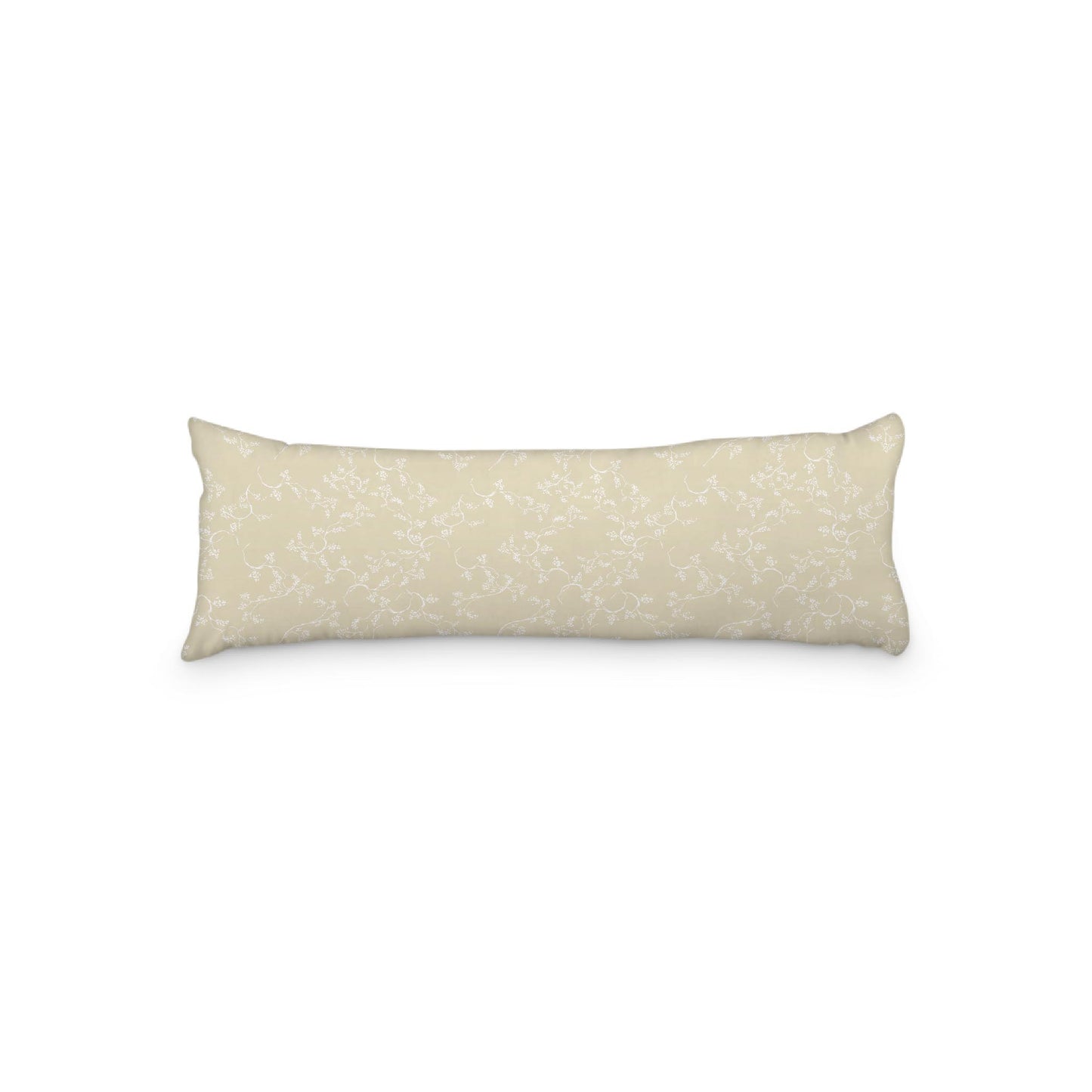 Desert Sand Microfiber Body Pillow, White Hand-painted Vine Print, 20 x 54 inches / 51 x 137 cm
