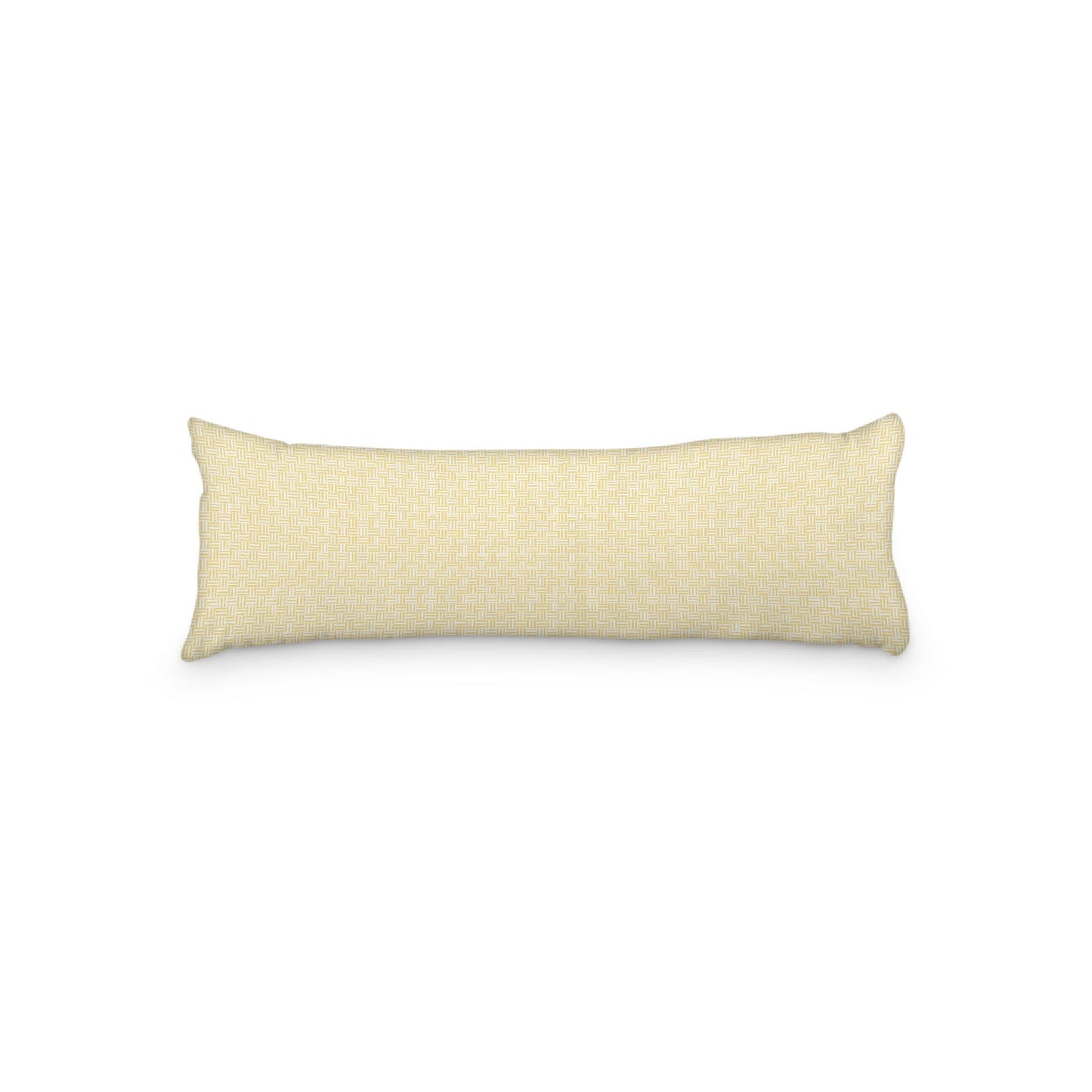 White Microfiber Body Pillow, Yellow Double Weave Motif Print, 20 x 54 inches / 51 x 137 cm