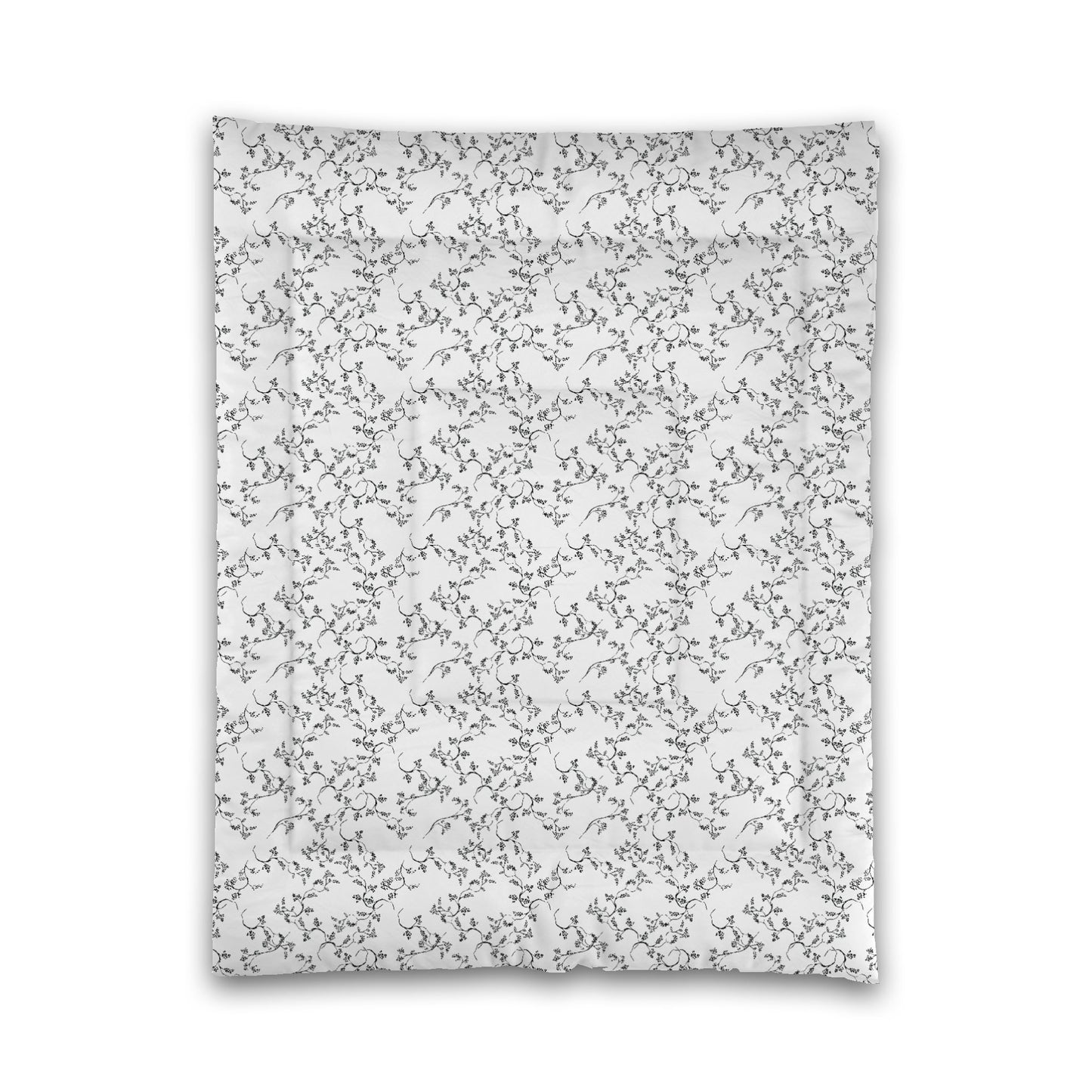 White Microfiber Comforter, Black Hand-painted Vine Print, Twin (width x length) 68 x 88 inches / 173 x 224 cm