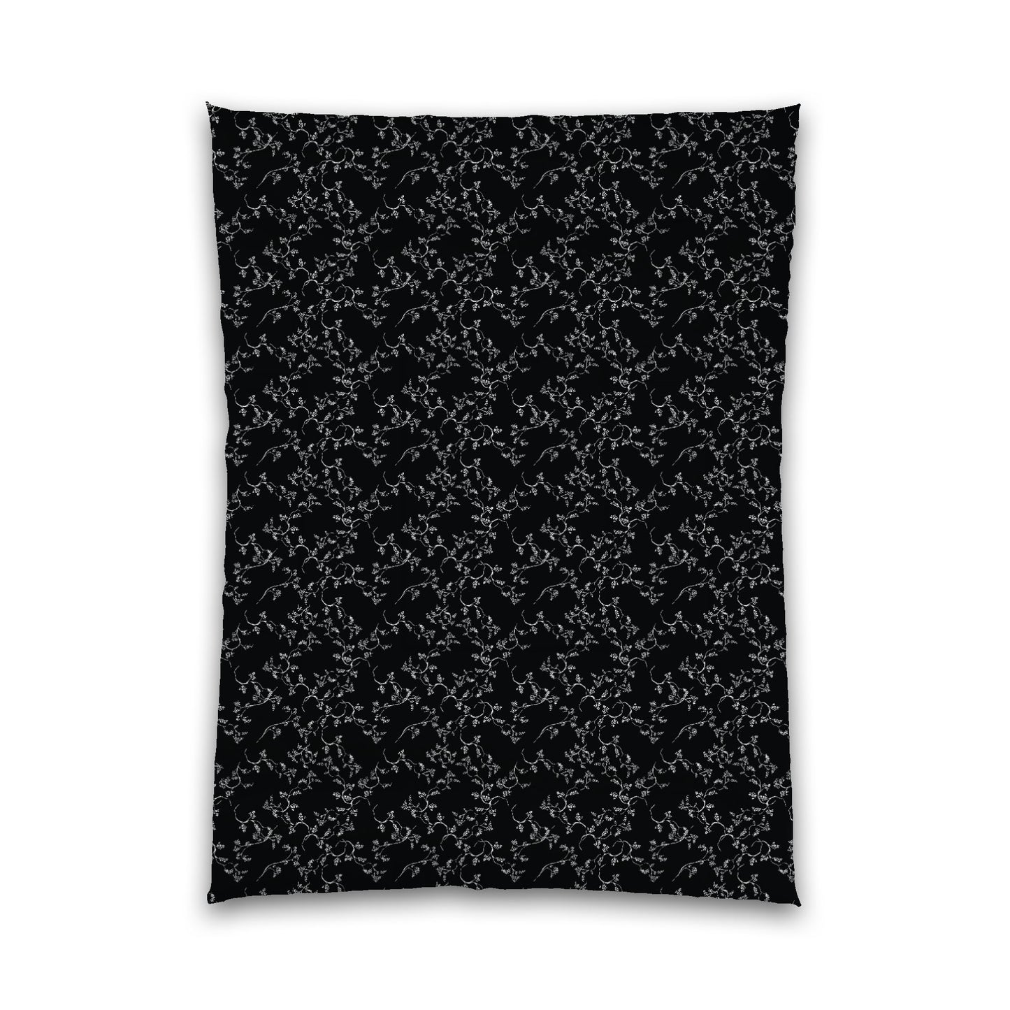 Black Microfiber Comforter, White Hand-painted Vine Print, Twin XL (width x length) 68 x 92 inches / 173 x 234 cm