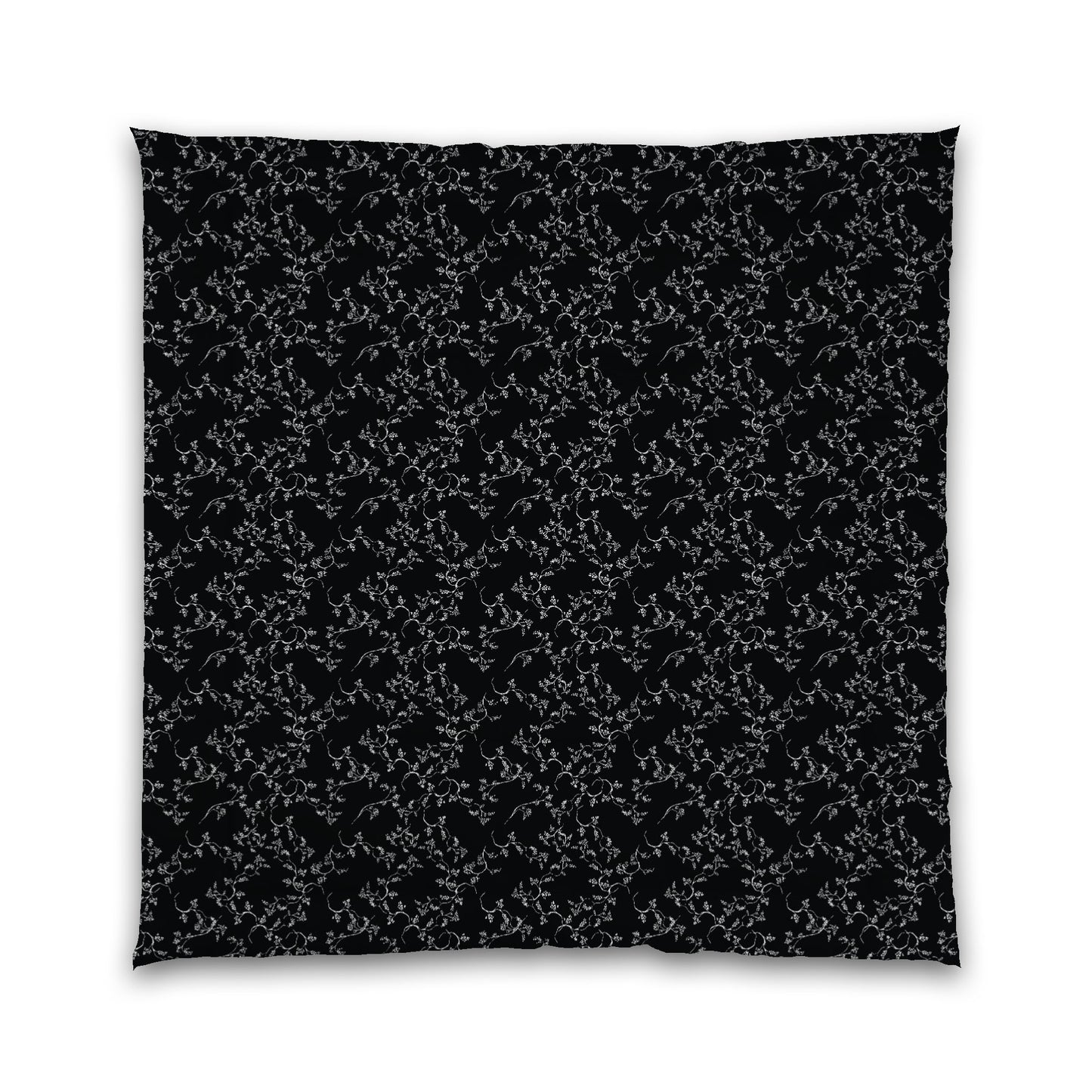 Black Microfiber Comforter, White Hand-painted Vine Print, Queen (width x length) 88 x 88 inches / 224 x 224 cm