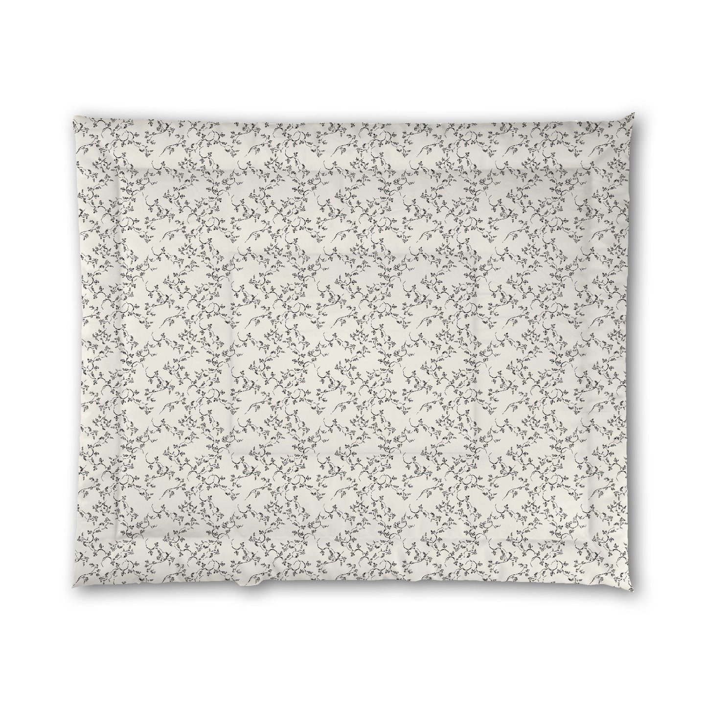 Pale Cream Microfiber Comforter, Black Hand-painted Vine Print, King (width x length) 104 x 88 inches / 264 x 224 cm