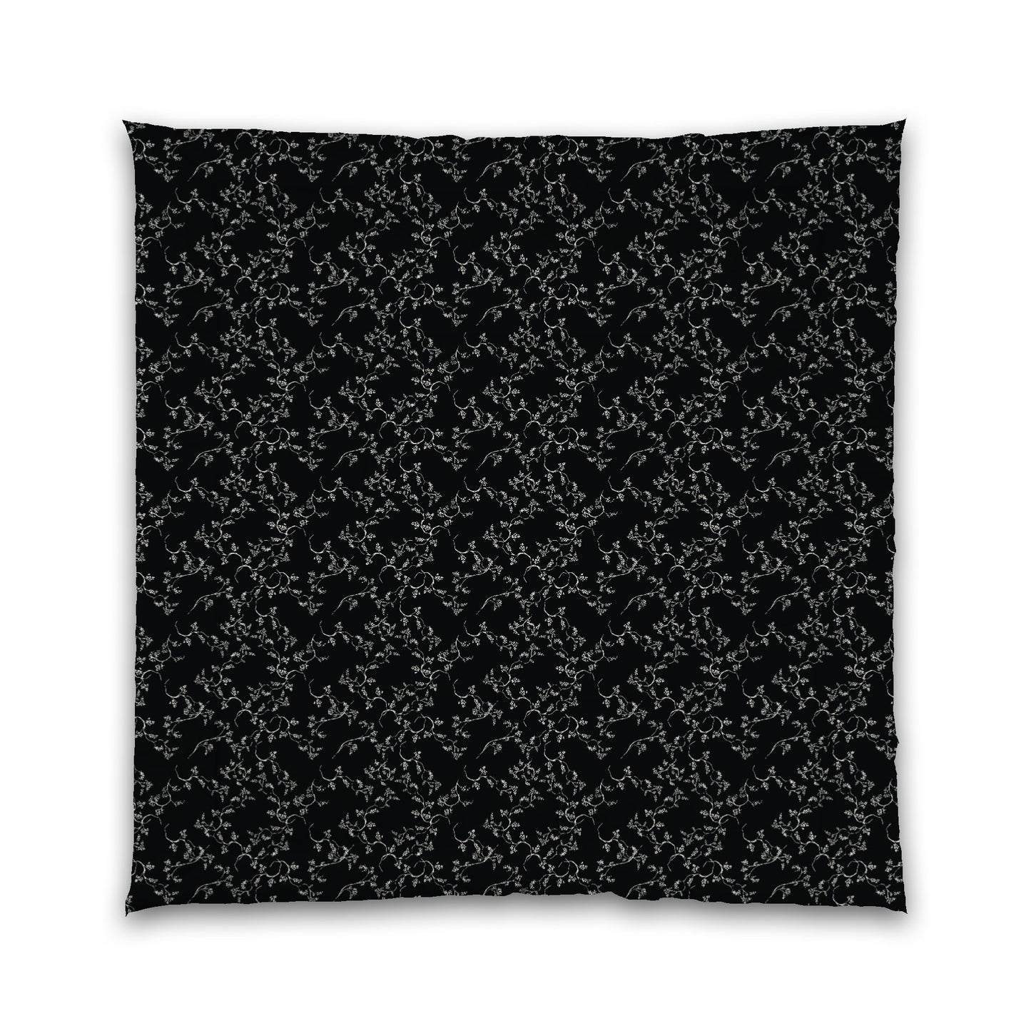 Black Microfiber Comforter, Pale Cream Hand-painted Vine Print, Queen (width x length) 88 x 88 inches / 224 x 224 cm