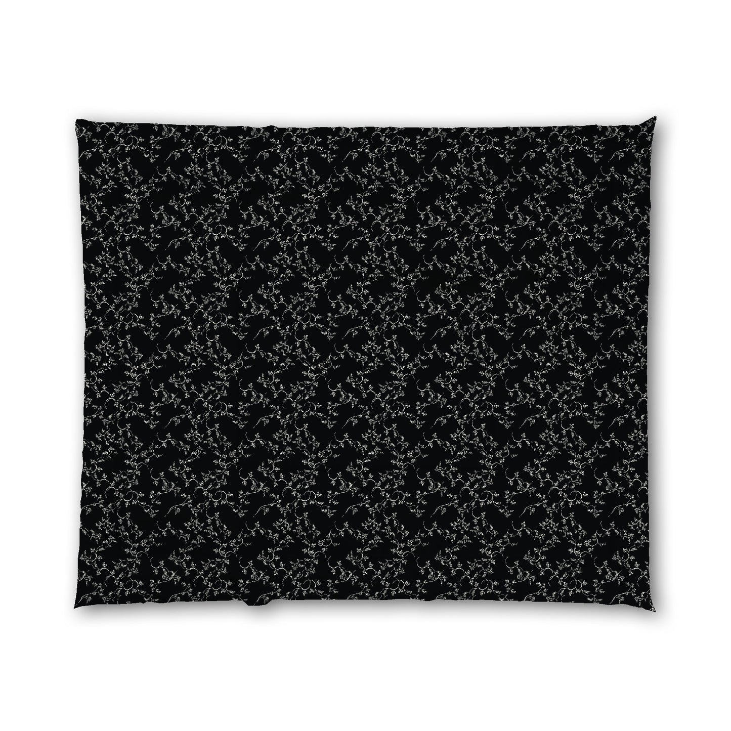 Black Microfiber Comforter, Pale Cream Hand-painted Vine Print, King (width x length) 104 x 88 inches / 264 x 224 cm