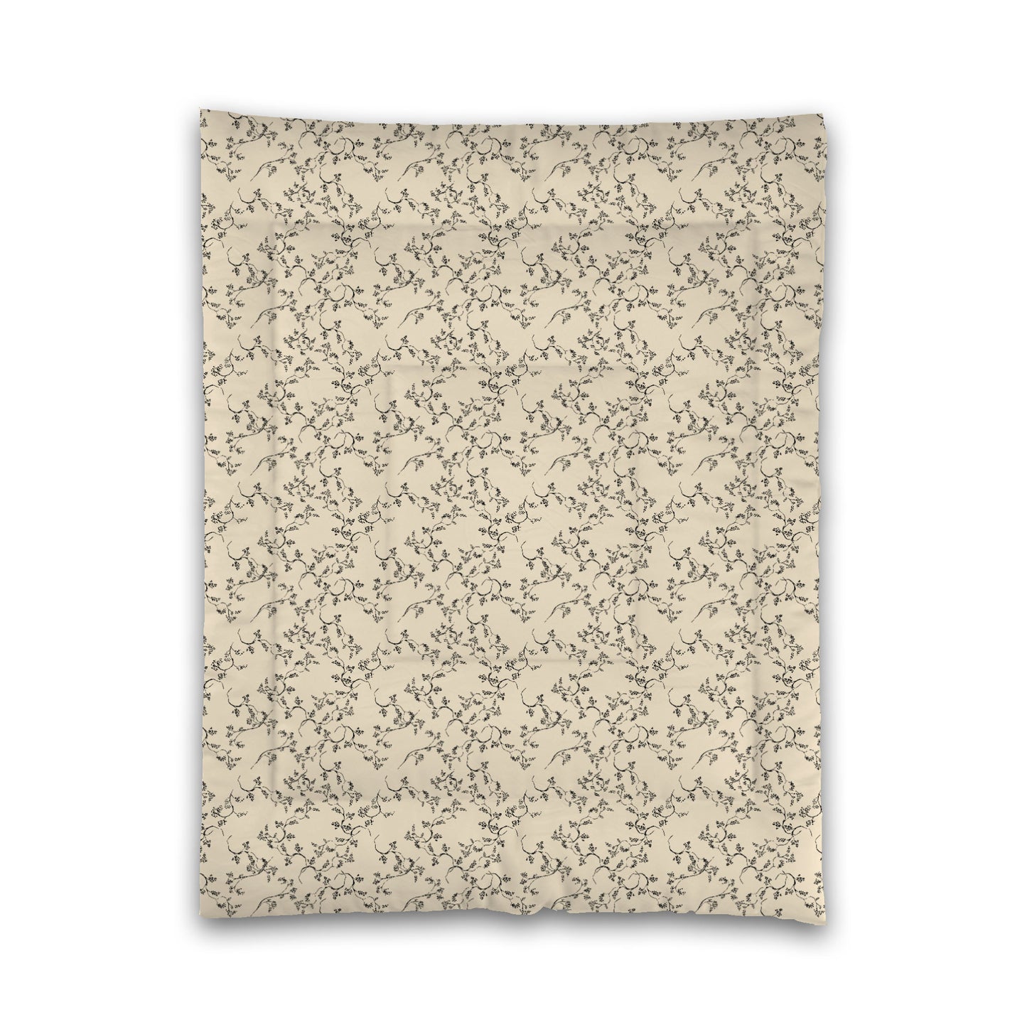 Beige Microfiber Comforter, Black Hand-painted Vine Print, Twin (width x length) 68 x 88 inches / 173 x 224 cm