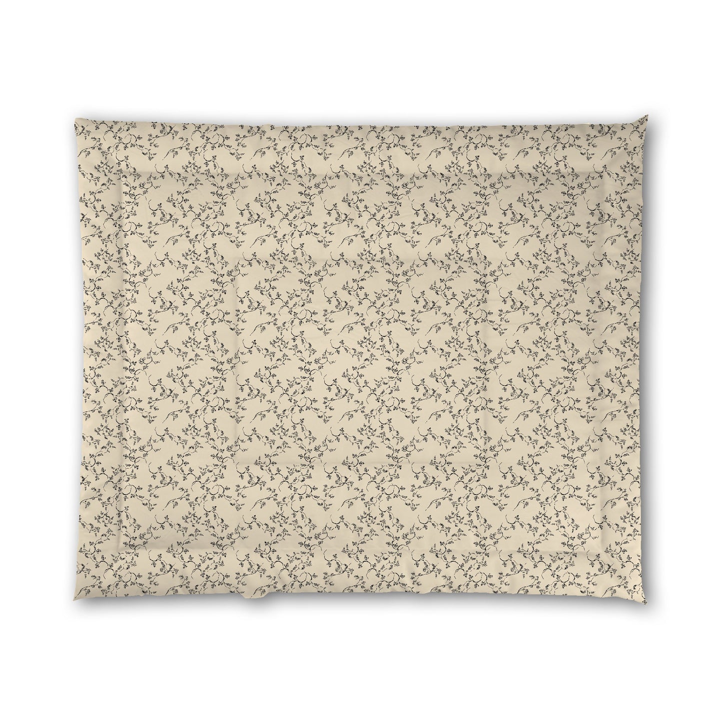 Beige Microfiber Comforter, Black Hand-painted Vine Print, King (width x length) 104 x 88 inches / 264 x 224 cm