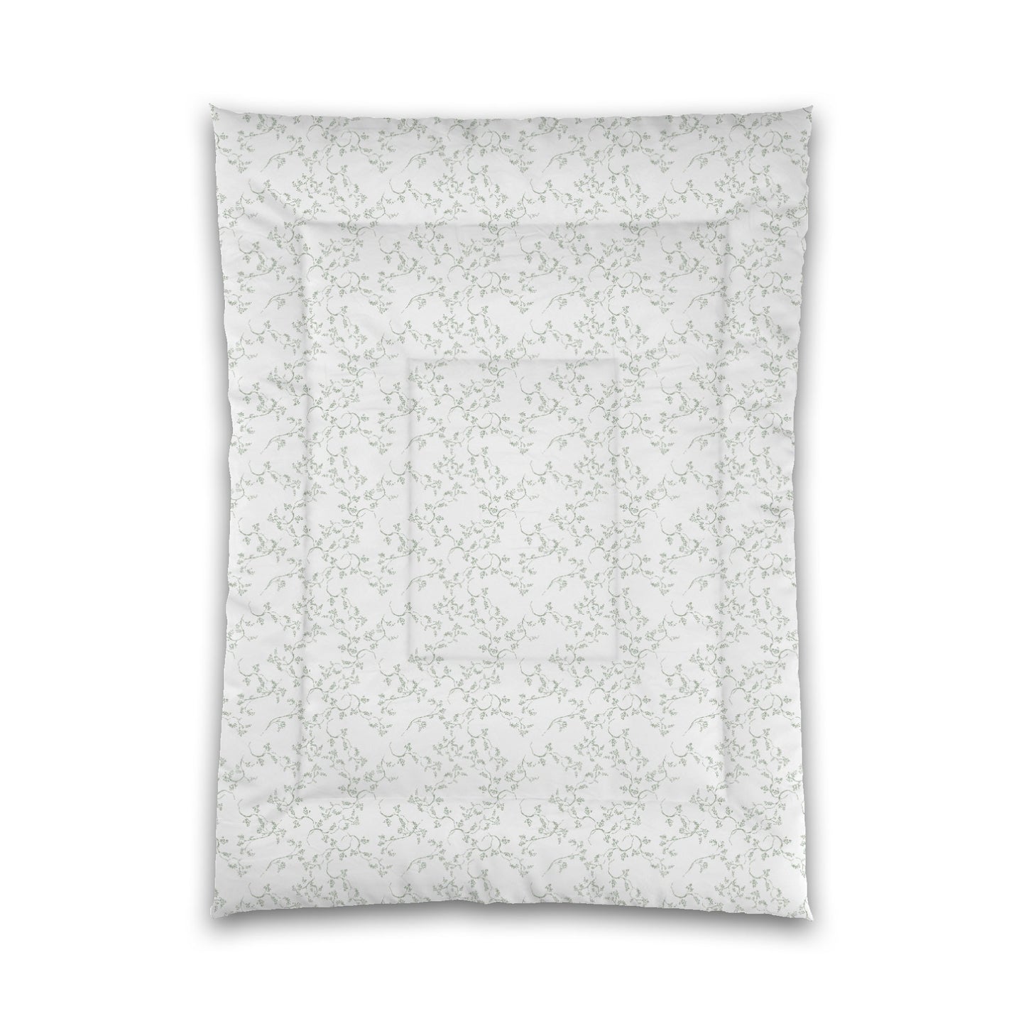 White Microfiber Comforter, Green Hand-painted Vine Print, Twin XL (width x length) 68 x 92 inches / 173 x 234 cm