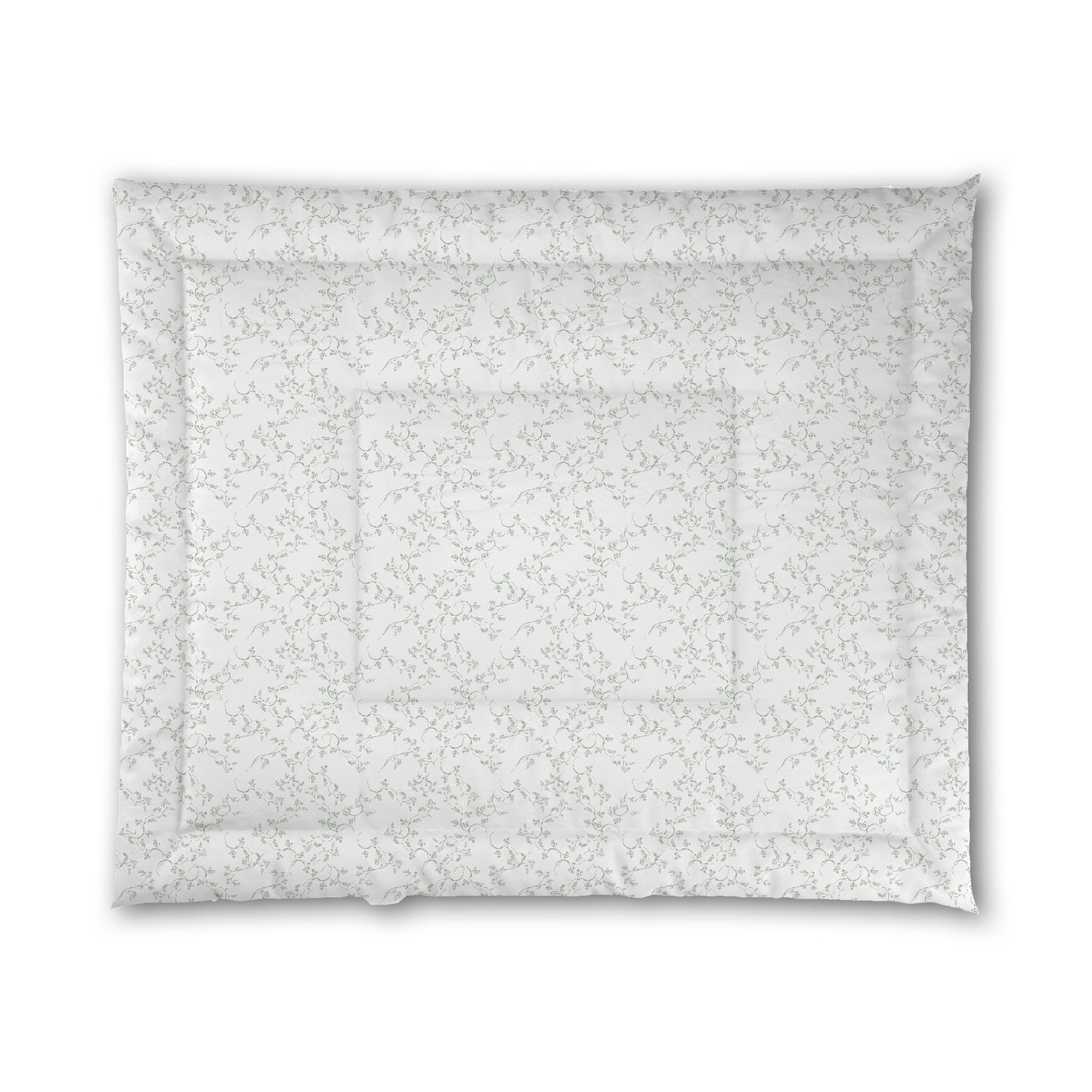 White Microfiber Comforter, Green Hand-painted Vine Print, King (width x length) 104 x 88 inches / 264 x 224 cm