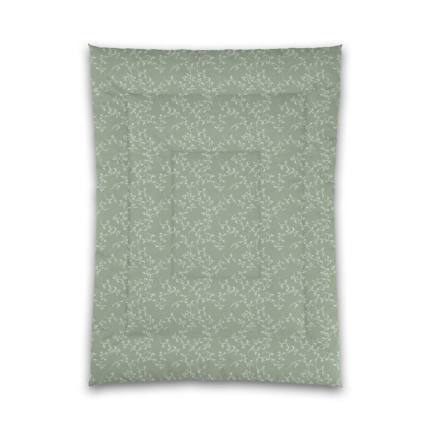 Green Microfiber Comforter, White Hand-painted Vine Print, Twin XL (width x length) 68 x 92 inches / 173 x 234 cm