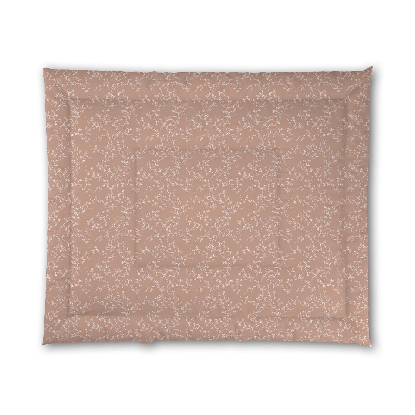 Salmon Microfiber Comforter, White Hand-painted Vine Print, King (width x length) 104 x 88 inches / 264 x 224 cm