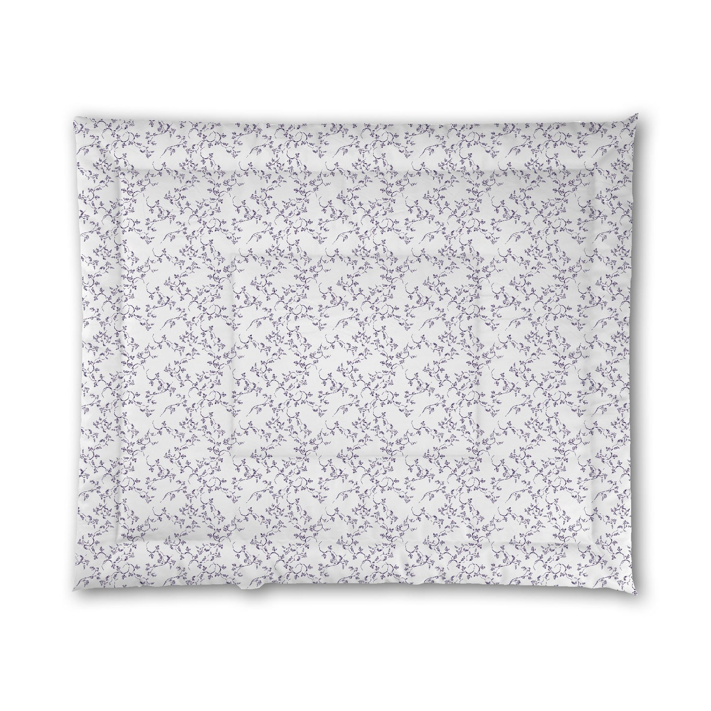 White Microfiber Comforter, Purple Hand-painted Vine Print, King (width x length) 104 x 88 inches / 264 x 224 cm