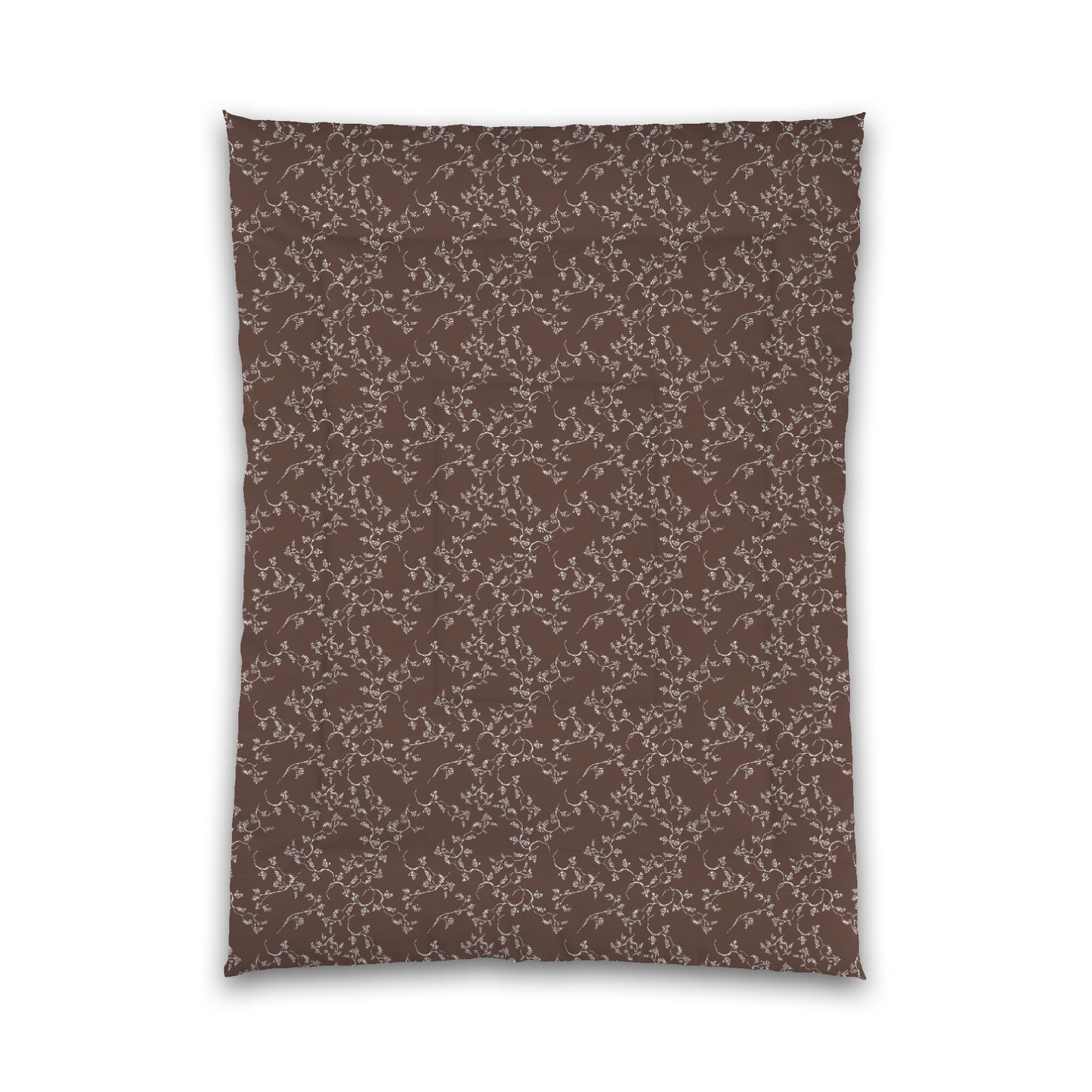 Brown Microfiber Comforter, White Hand-painted Vine Print, Twin XL (width x length) 68 x 92 inches / 173 x 234 cm