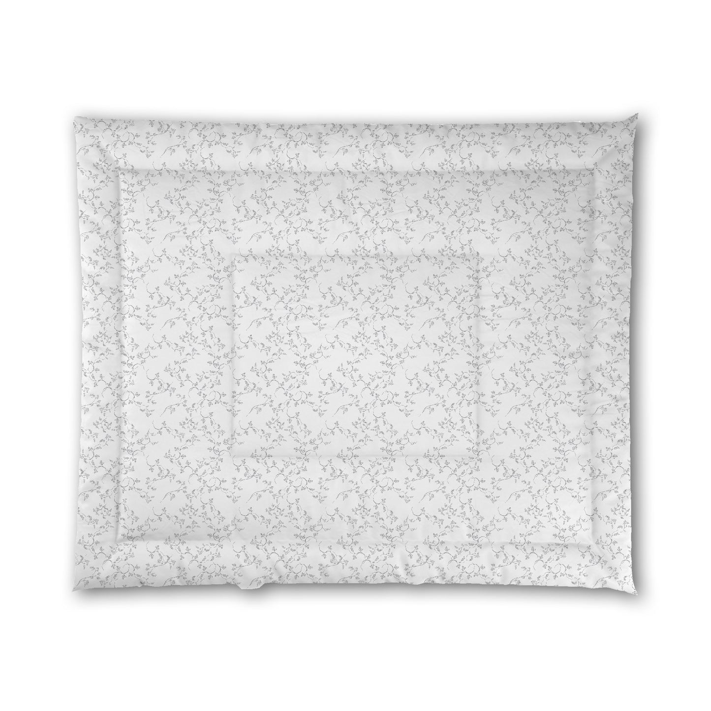 White Microfiber Comforter, Grey Hand-painted Vine Print, King (width x length) 104 x 88 inches / 264 x 224 cm