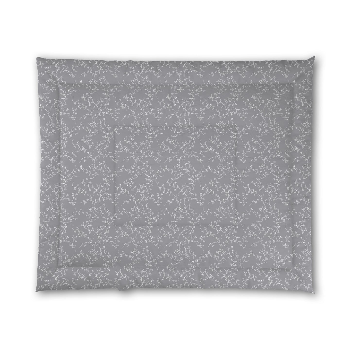 Grey Microfiber Comforter, White Hand-painted Vine Print, King (width x length) 104 x 88 inches / 264 x 224 cm