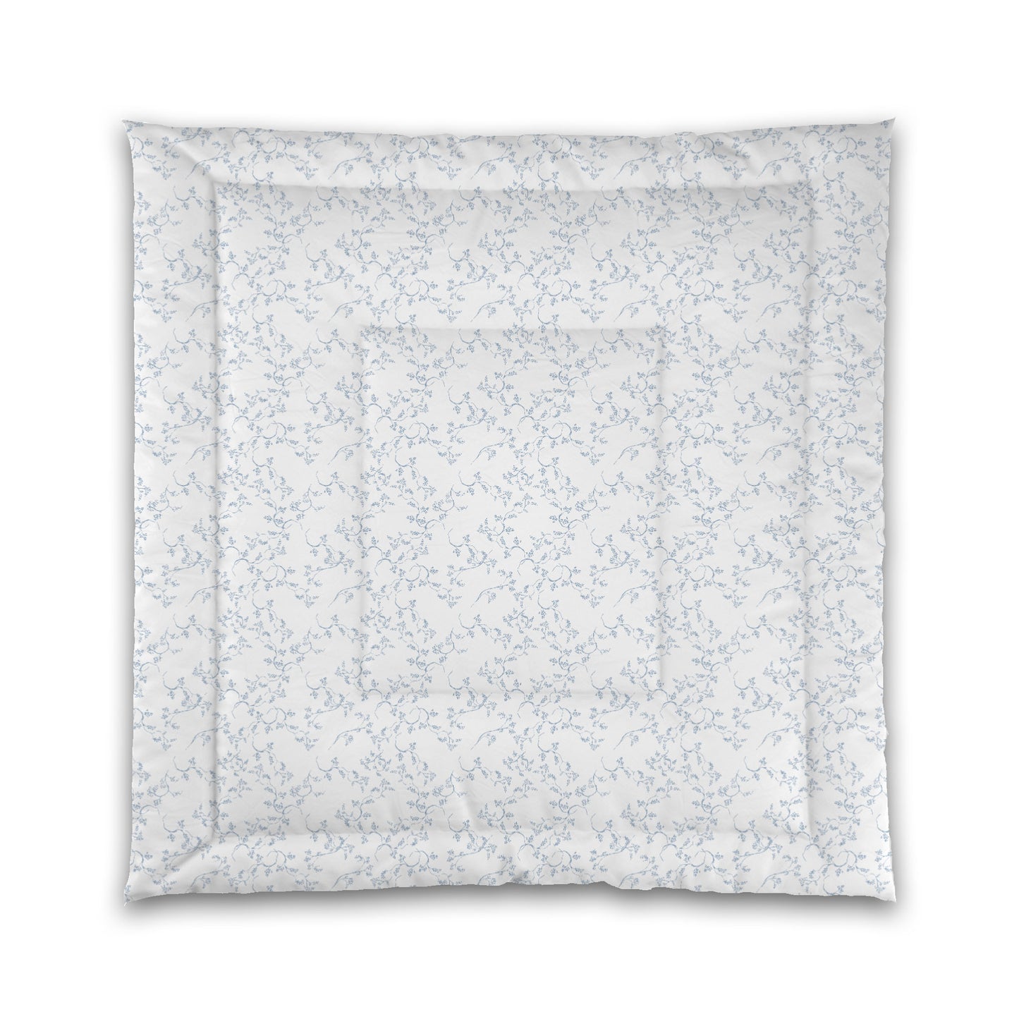 White Microfiber Comforter, Blue Hand-painted Vine Print, Queen (width x length) 88 x 88 inches / 224 x 224 cm