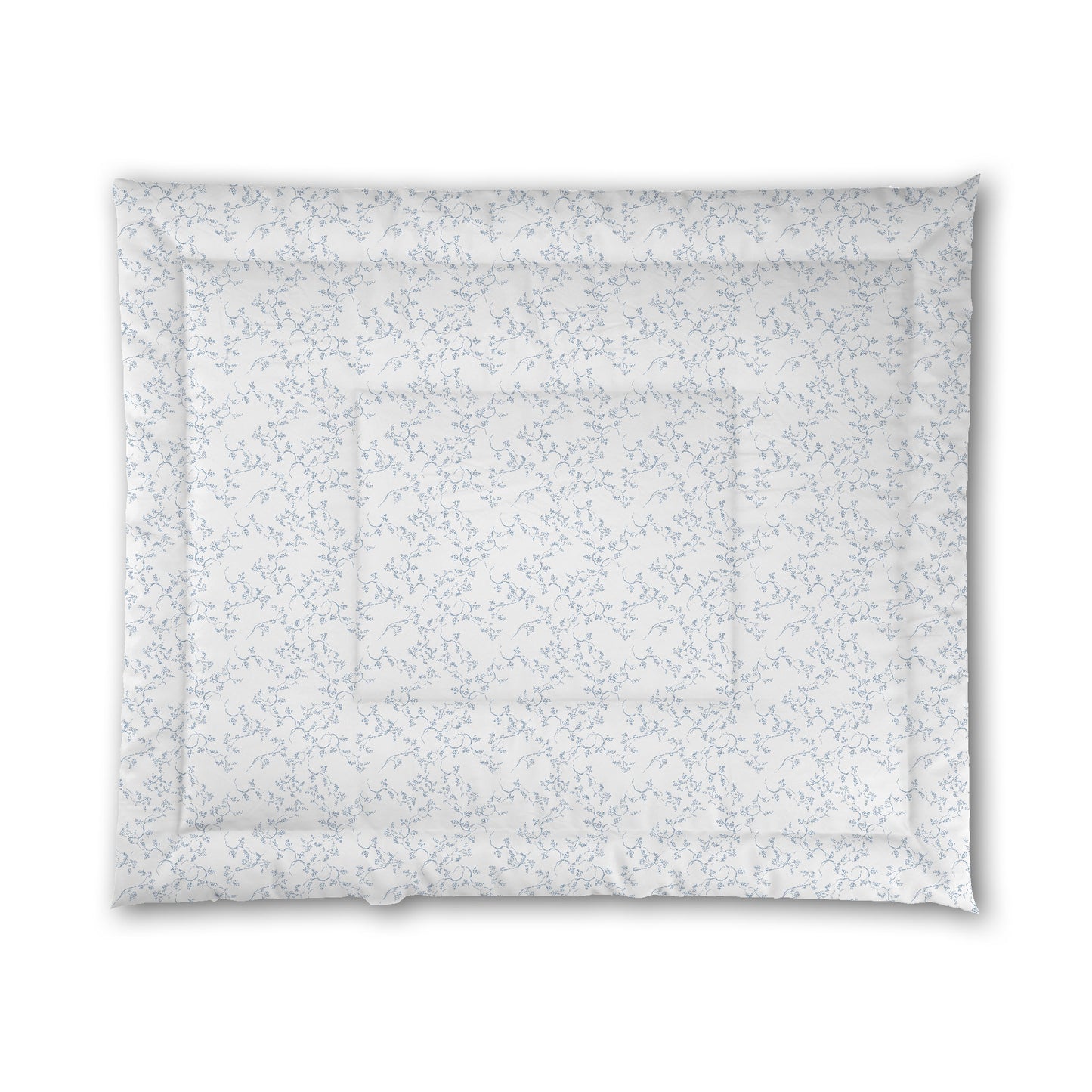 White Microfiber Comforter, Blue Hand-painted Vine Print, King (width x length) 104 x 88 inches / 264 x 224 cm