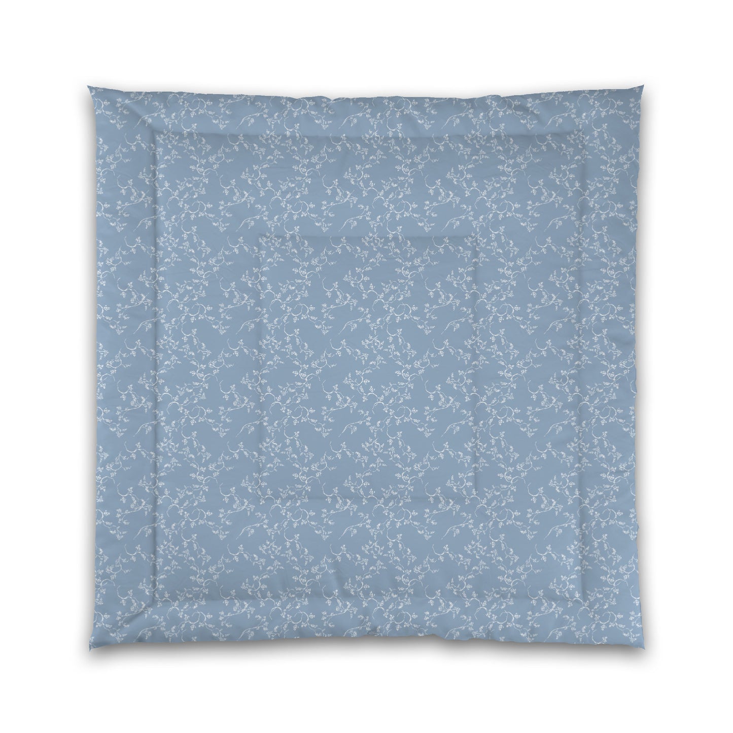 Blue Microfiber Comforter, White Hand-painted Vine Print, Queen (width x length) 88 x 88 inches / 224 x 224 cm
