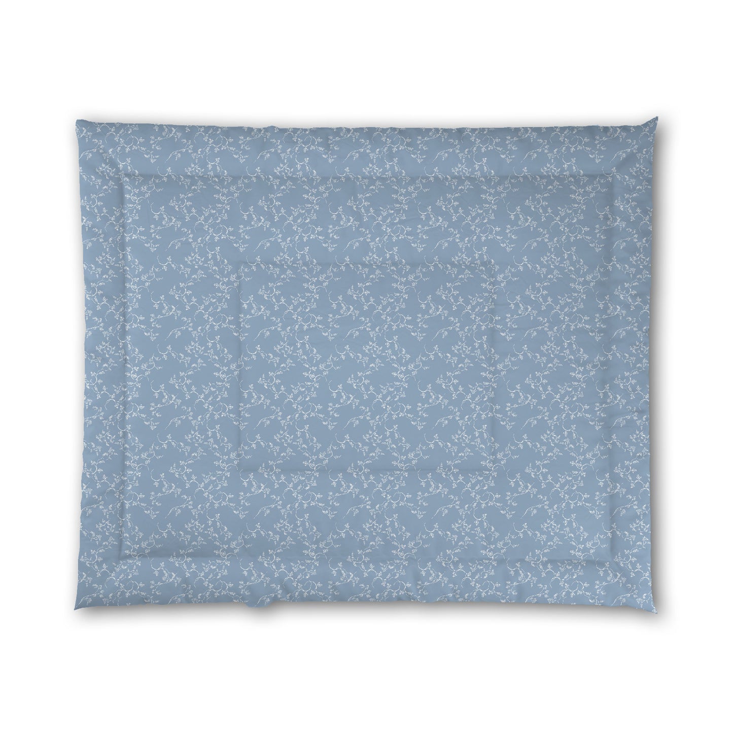 Blue Microfiber Comforter, White Hand-painted Vine Print, King (width x length) 104 x 88 inches / 264 x 224 cm