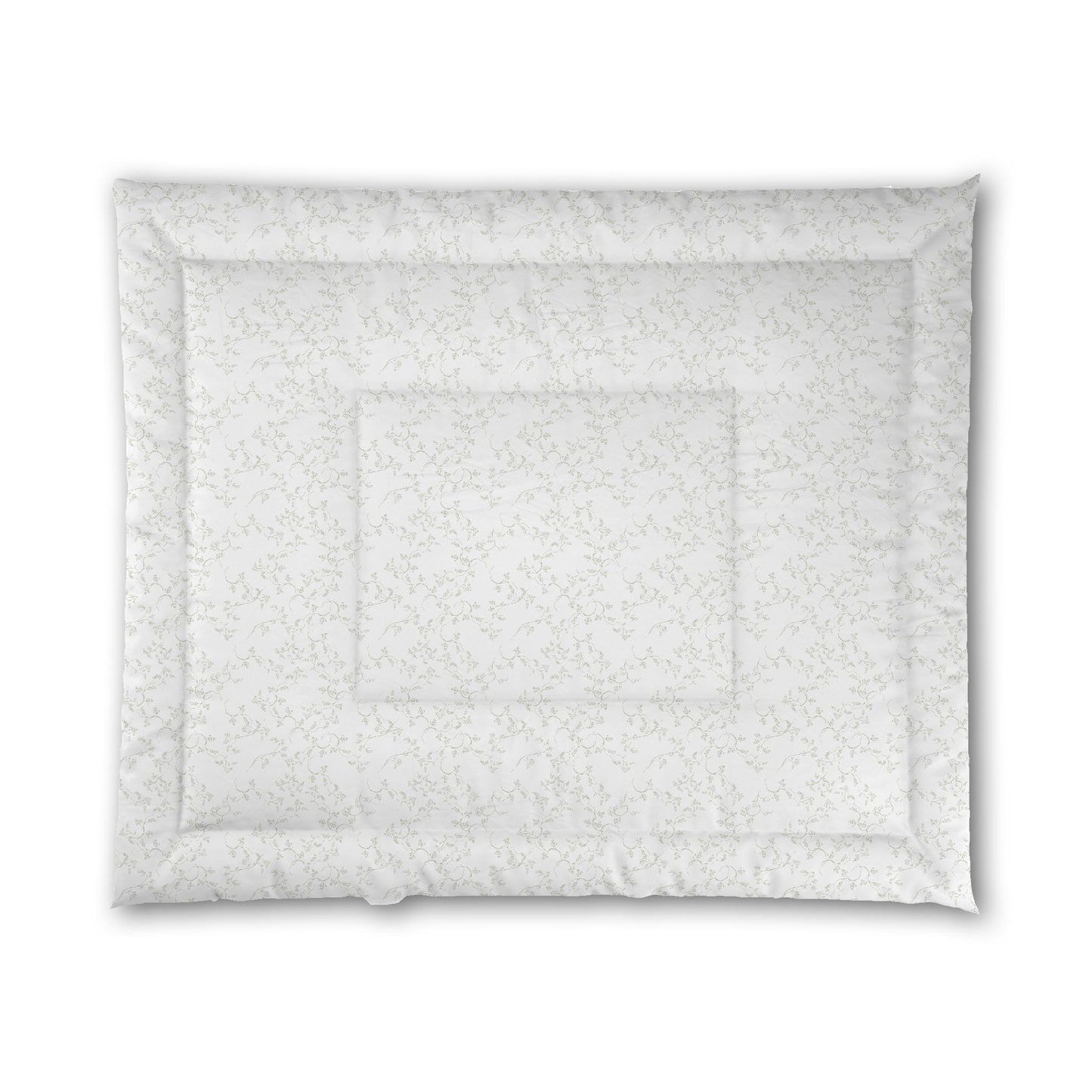 White Microfiber Comforter, Pale Green Hand-painted Vine Print, King (width x length) 104 x 88 inches / 264 x 224 cm