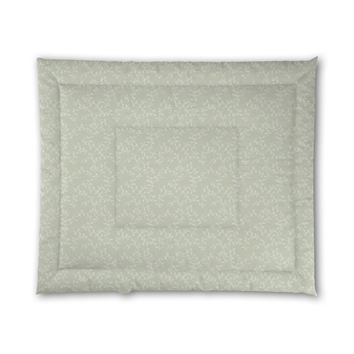 Pale Green Microfiber Comforter, White Hand-painted Vine Print, King (width x length) 104 x 88 inches / 264 x 224 cm