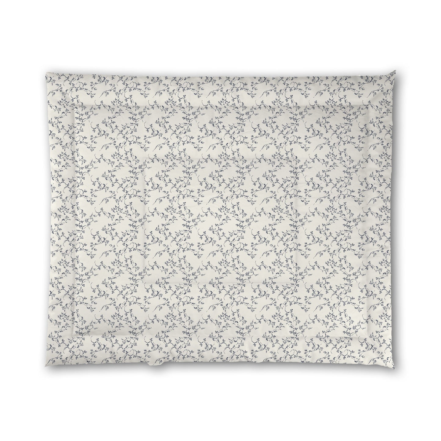 Pale Cream Microfibre Comforter, Navy Blue Hand-painted Vine Print, King (width x length) 104 x 88 inches / 264 x 224 cm