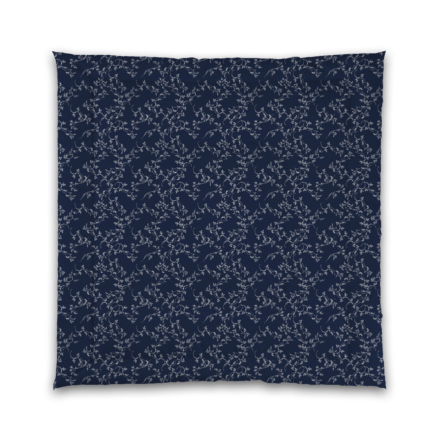 Navy Blue Microfiber Comforter, Pale Cream Hand-painted Vine Print, Queen (width x length) 88 x 88 inches / 224 x 224 cm