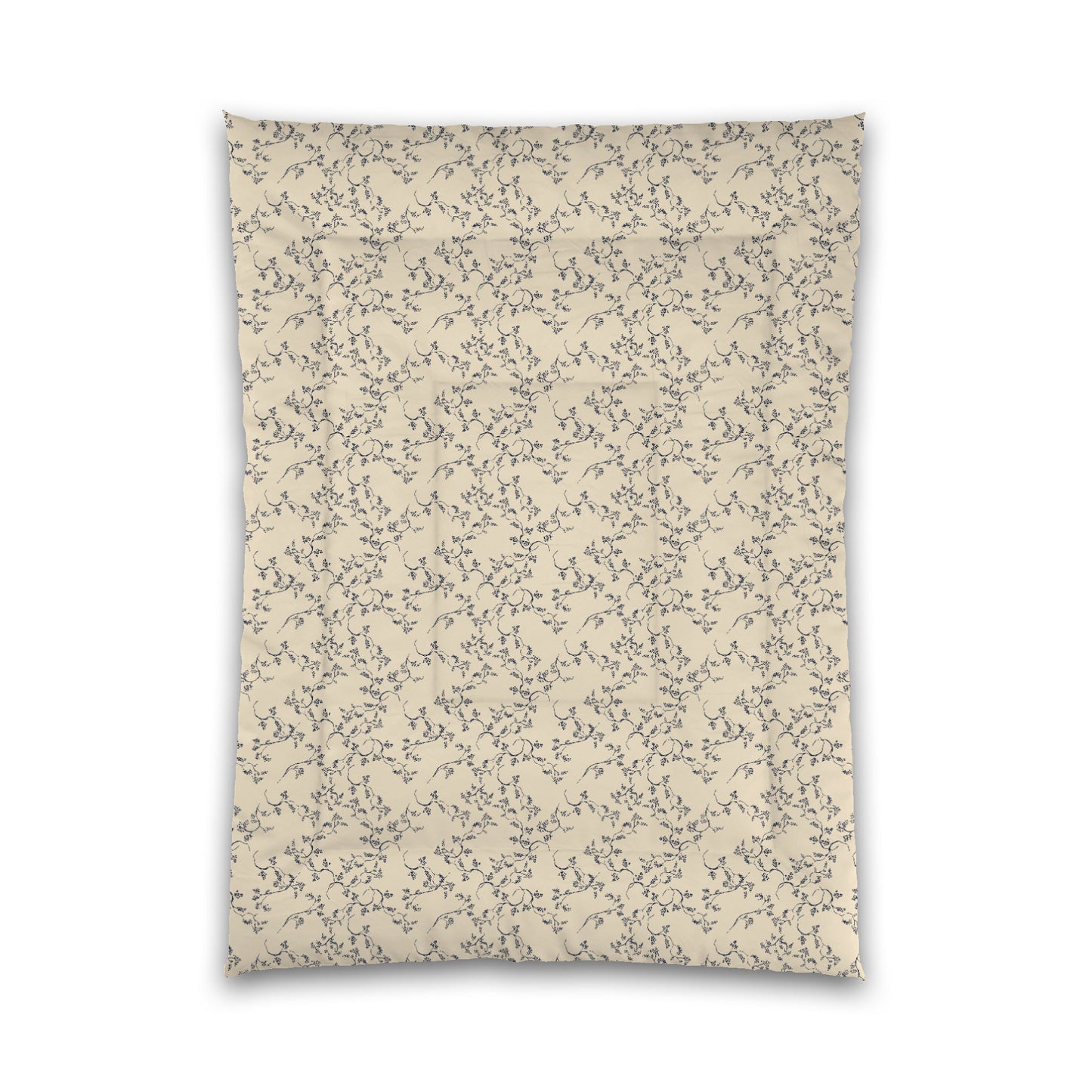 Beige Microfiber Comforter, Navy Blue Hand-painted Vine Print, Twin XL (width x length) 68 x 92 inches / 173 x 234 cm
