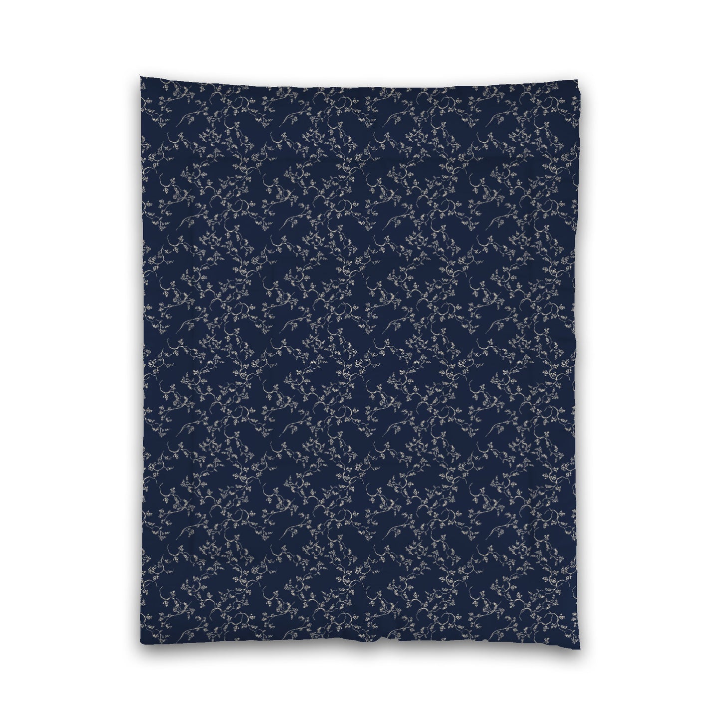 Navy Blue Microfiber Comforter, Beige Hand-painted Vine Print, Twin (width x length) 68 x 88 inches / 173 x 224 cm