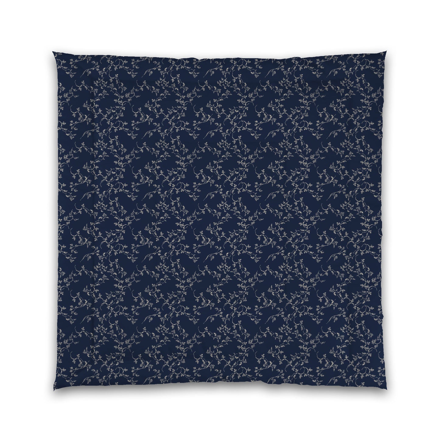 Navy Blue Microfiber Comforter, Beige Hand-painted Vine Print, Queen (width x length) 88 x 88 inches / 224 x 224 cm