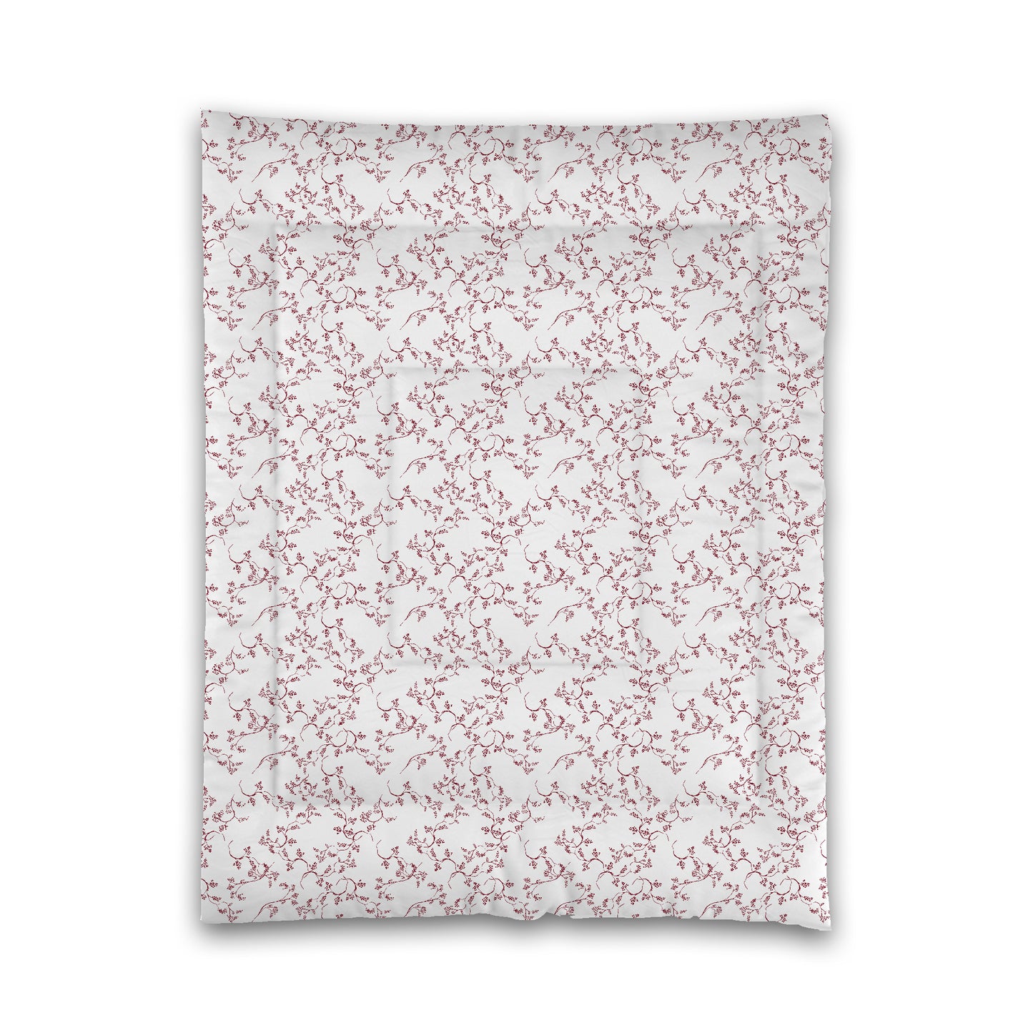 White Microfiber Comforter, Burgundy Red Hand-painted Vine Print | MFCO-1281-181