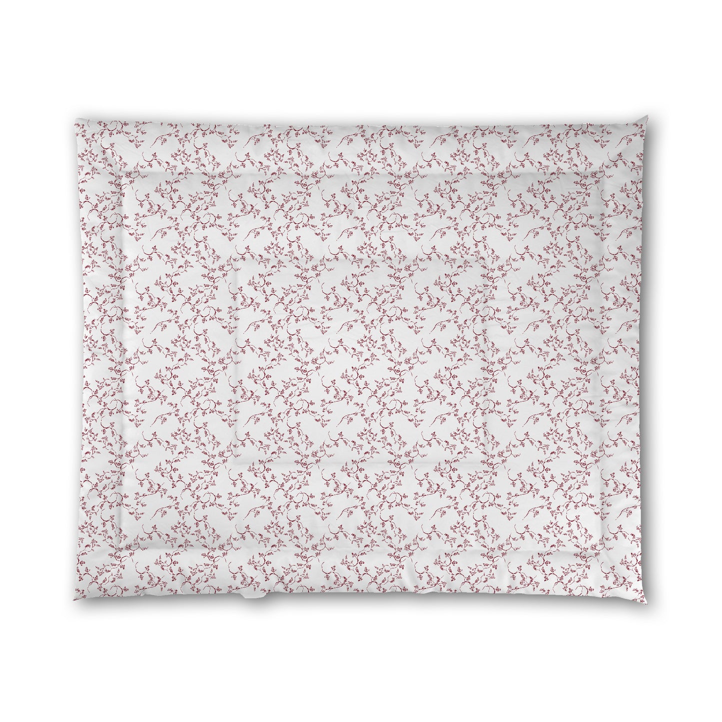 White Microfiber Comforter, Burgundy Red Hand-painted Vine Print | MFCO-1281-181