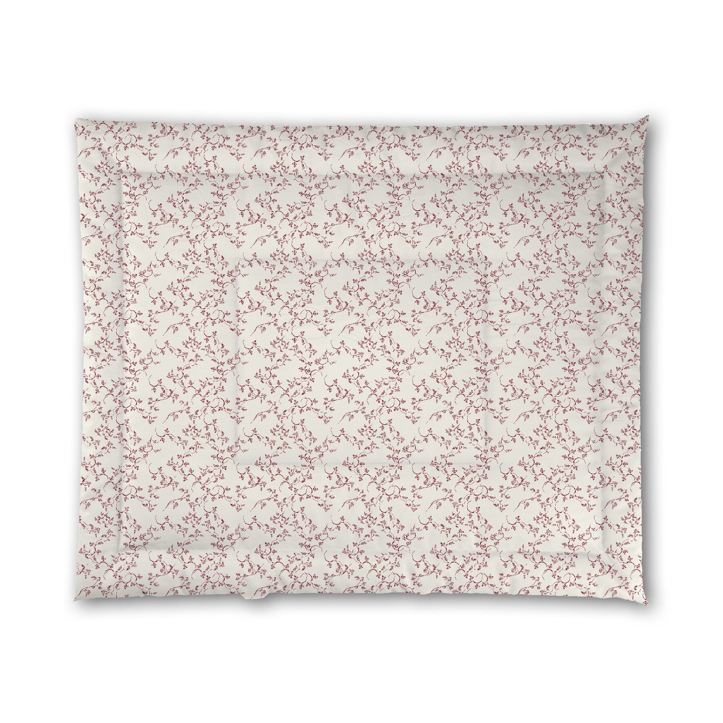 Pale Cream Microfibre Comforter, Burgundy Red Hand-painted Vine Print, King (width x length) 104 x 88 inches / 264 x 224 cm