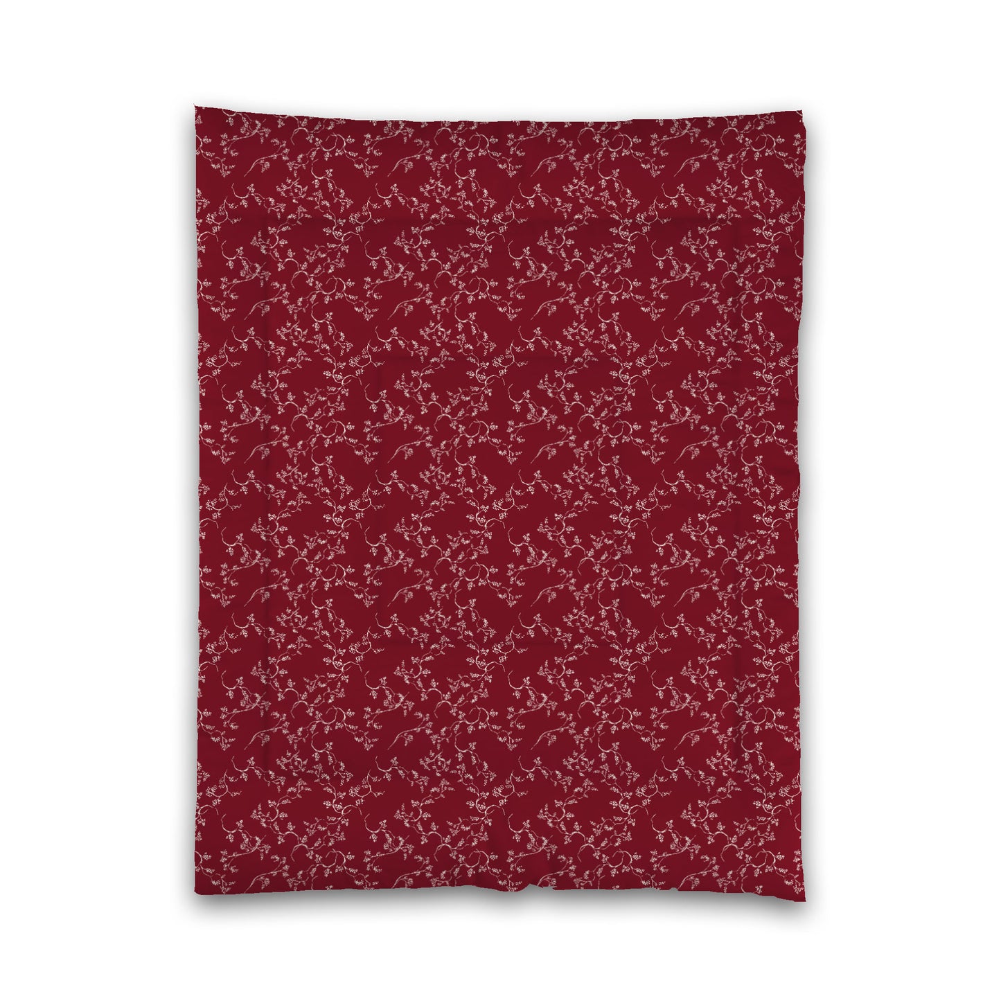Burgundy Red Microfiber Comforter, Pale Cream Hand-painted Vine Print, Twin (width x length) 68 x 88 inches / 173 x 224 cm