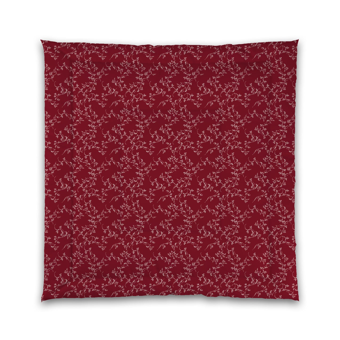 Burgundy Red Microfiber Comforter, Pale Cream Hand-painted Vine Print, Queen (width x length) 88 x 88 inches / 224 x 224 cm