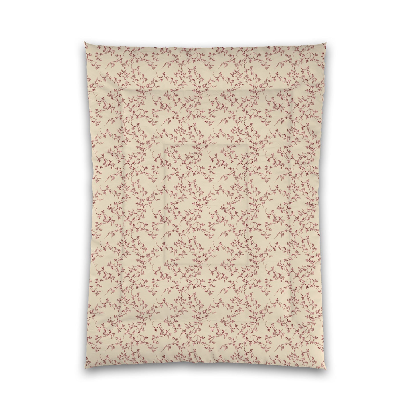 Beige Microfibre Comforter, Burgundy Red Hand-painted Vine Print, Twin XL (width x length) 68 x 92 inches / 173 x 234 cm