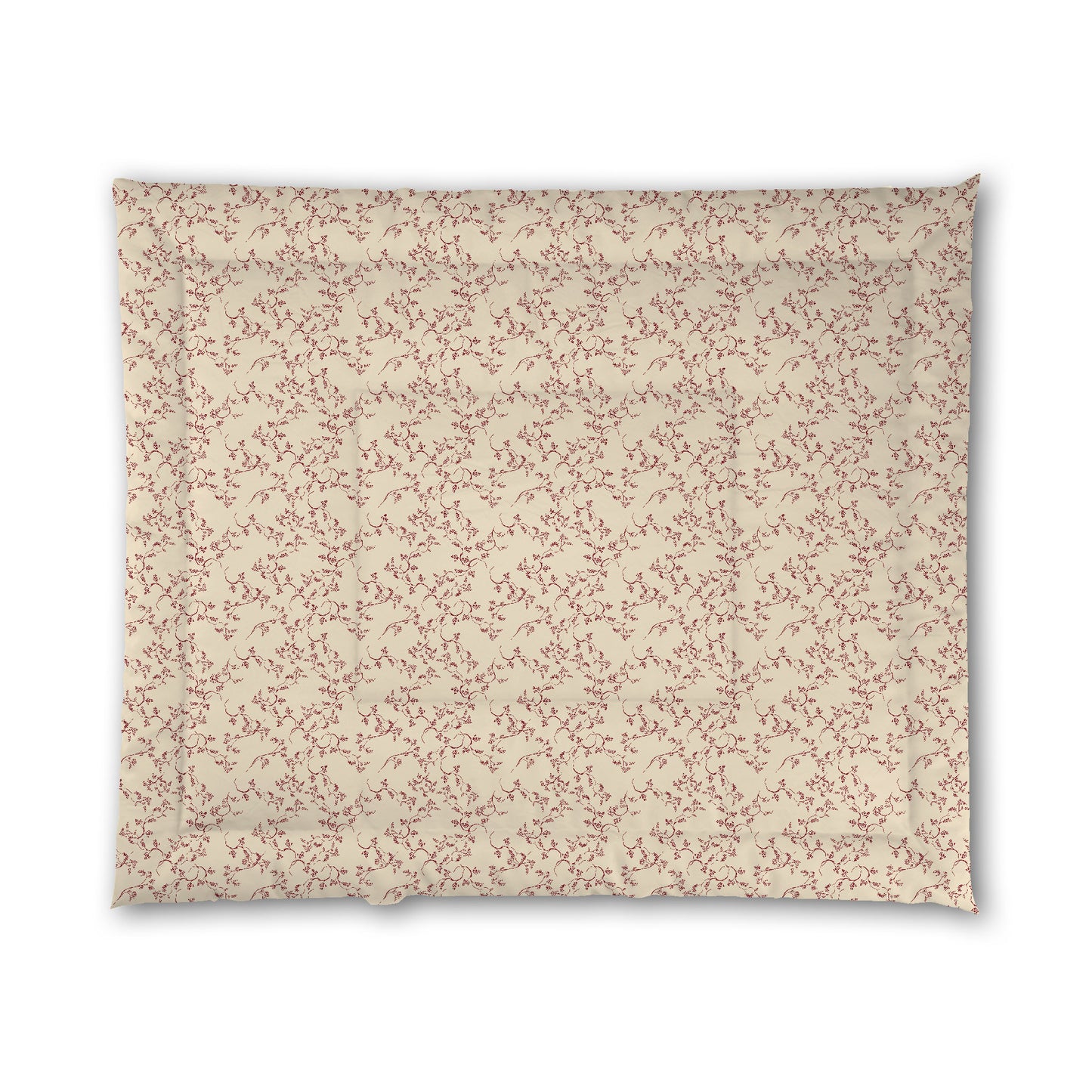 Beige Microfibre Comforter, Burgundy Red Hand-painted Vine Print, King (width x length) 104 x 88 inches / 264 x 224 cm