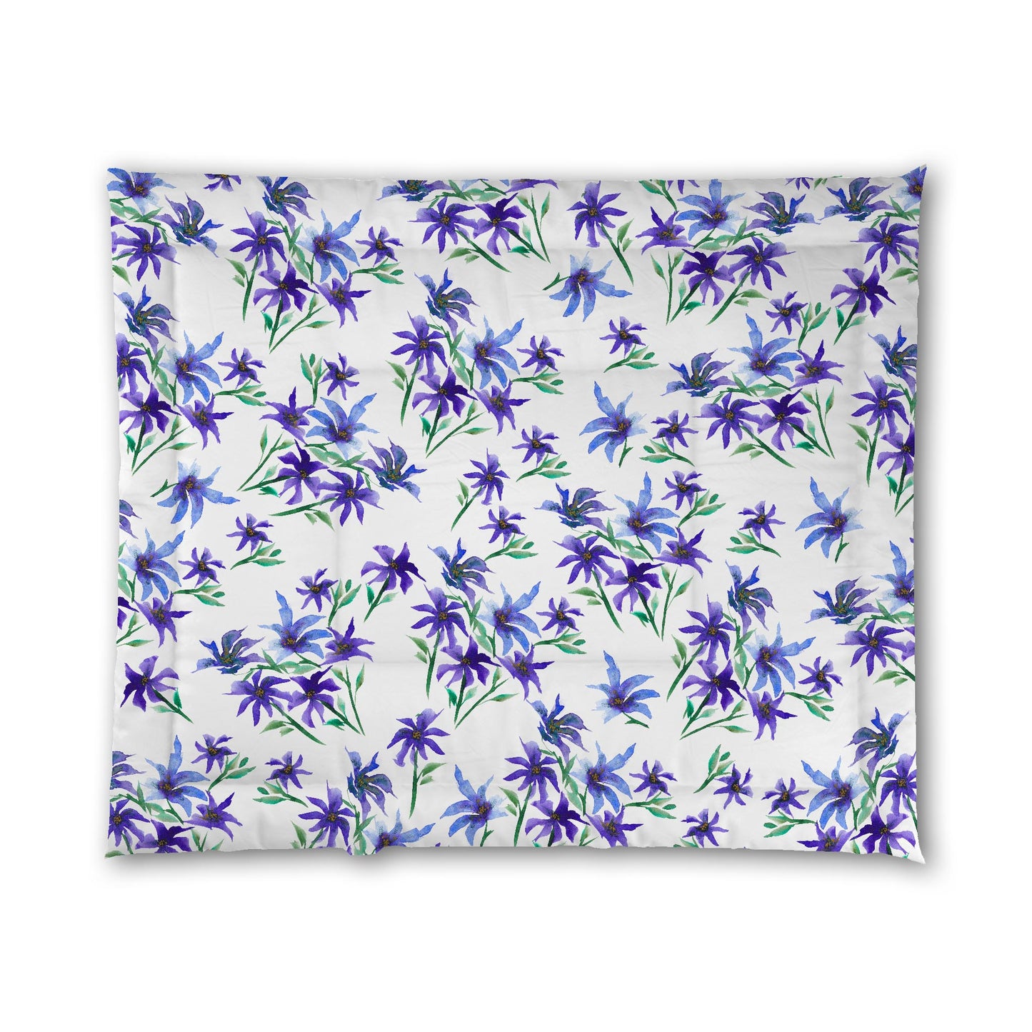 White Microfiber Comforter, Large Purple Floral Print, King - 104 x 88 inches