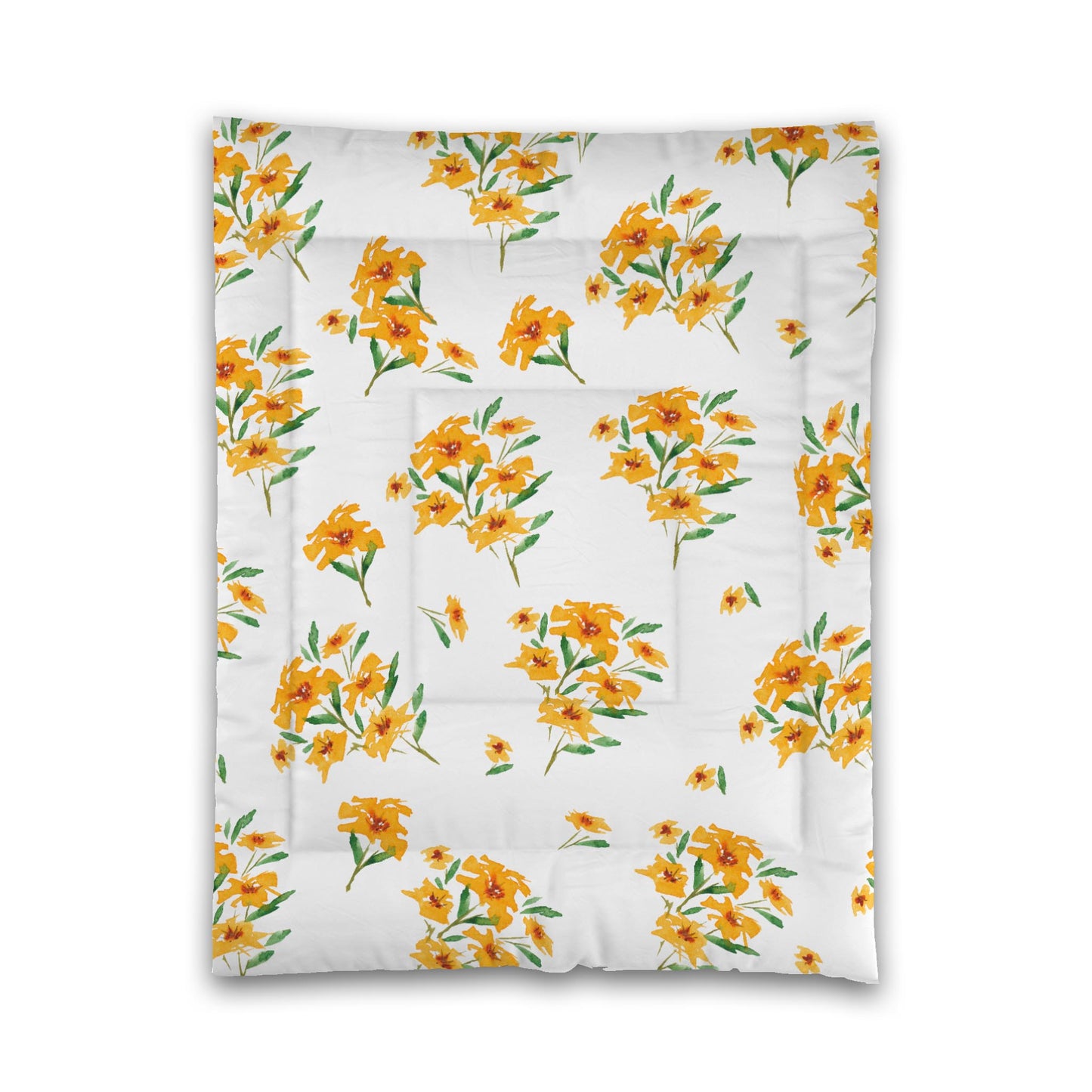 White Microfiber Comforter, Large Yellow-Orange Floral Print, Twin - 68 x 88 inches